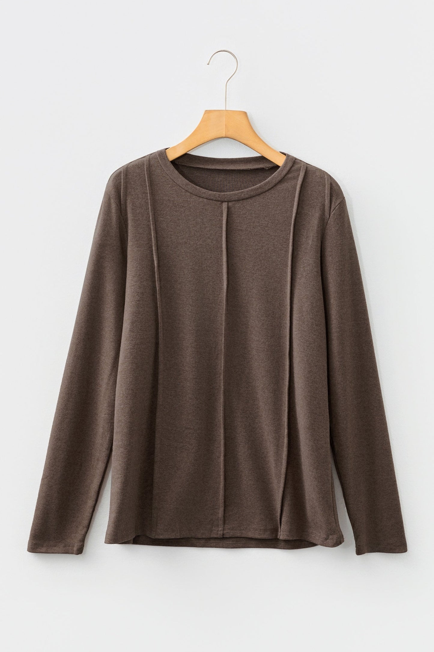 Solid Reverse Seam Crew Neck Long Sleeve Top
