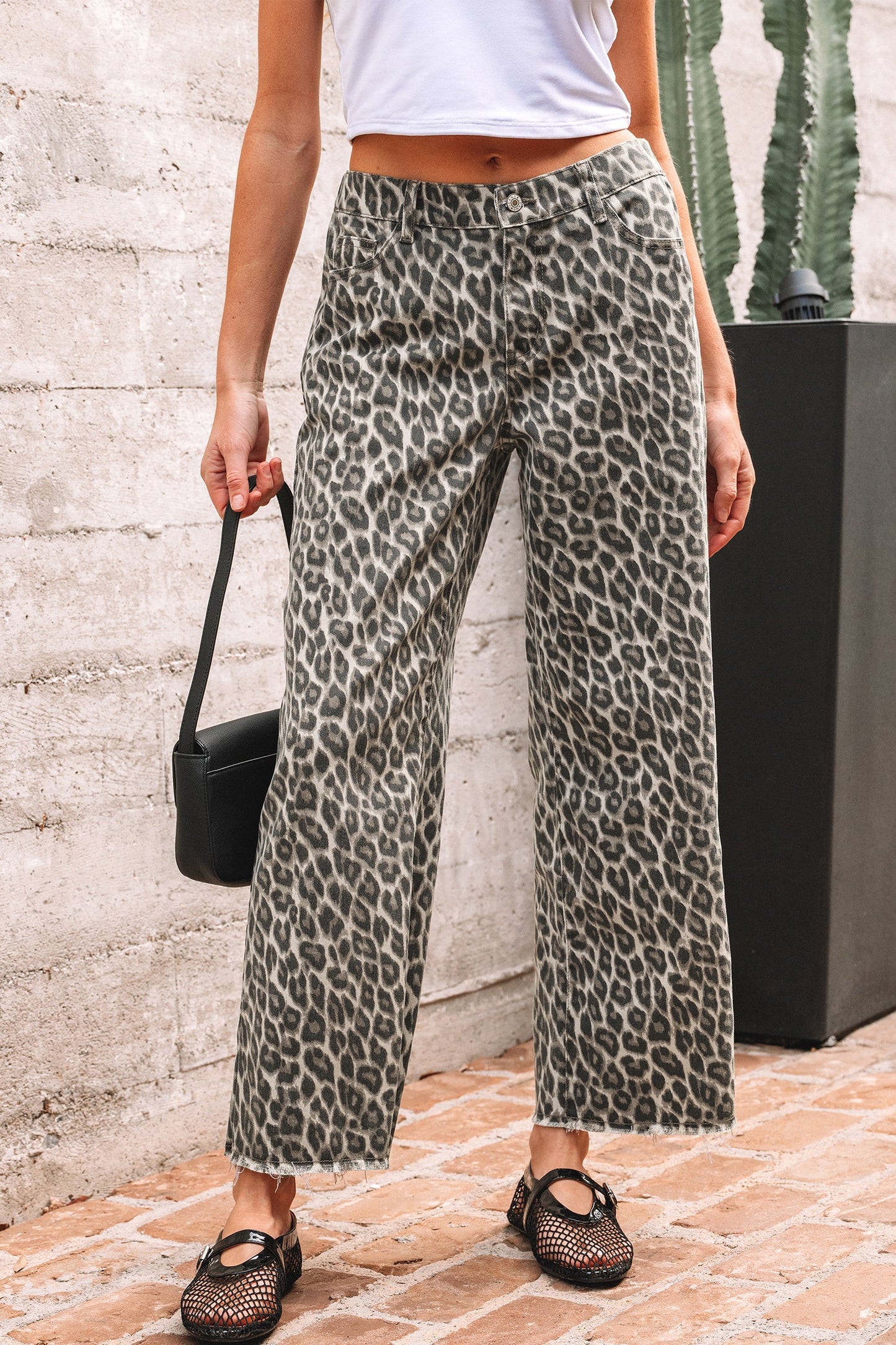 Leopard Denim Straight Leg Jeans