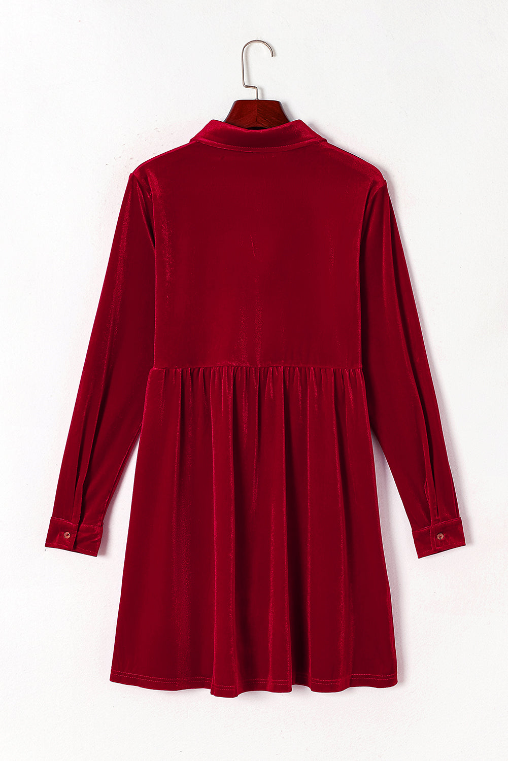 Velvet Ruffle Buttoned Long Sleeve Dress