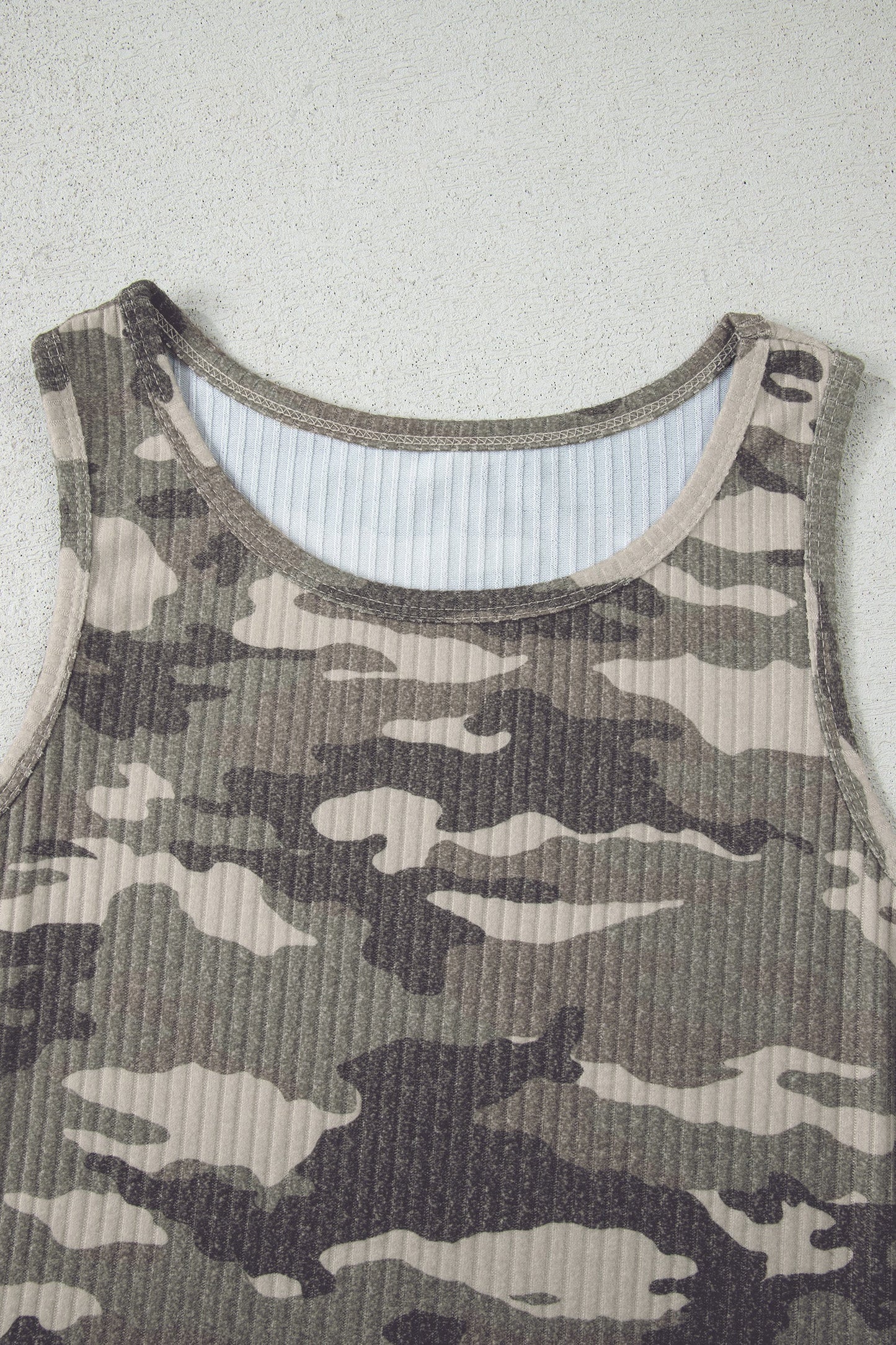 Camo Ribbed Knit Scoop Neck Tank Top