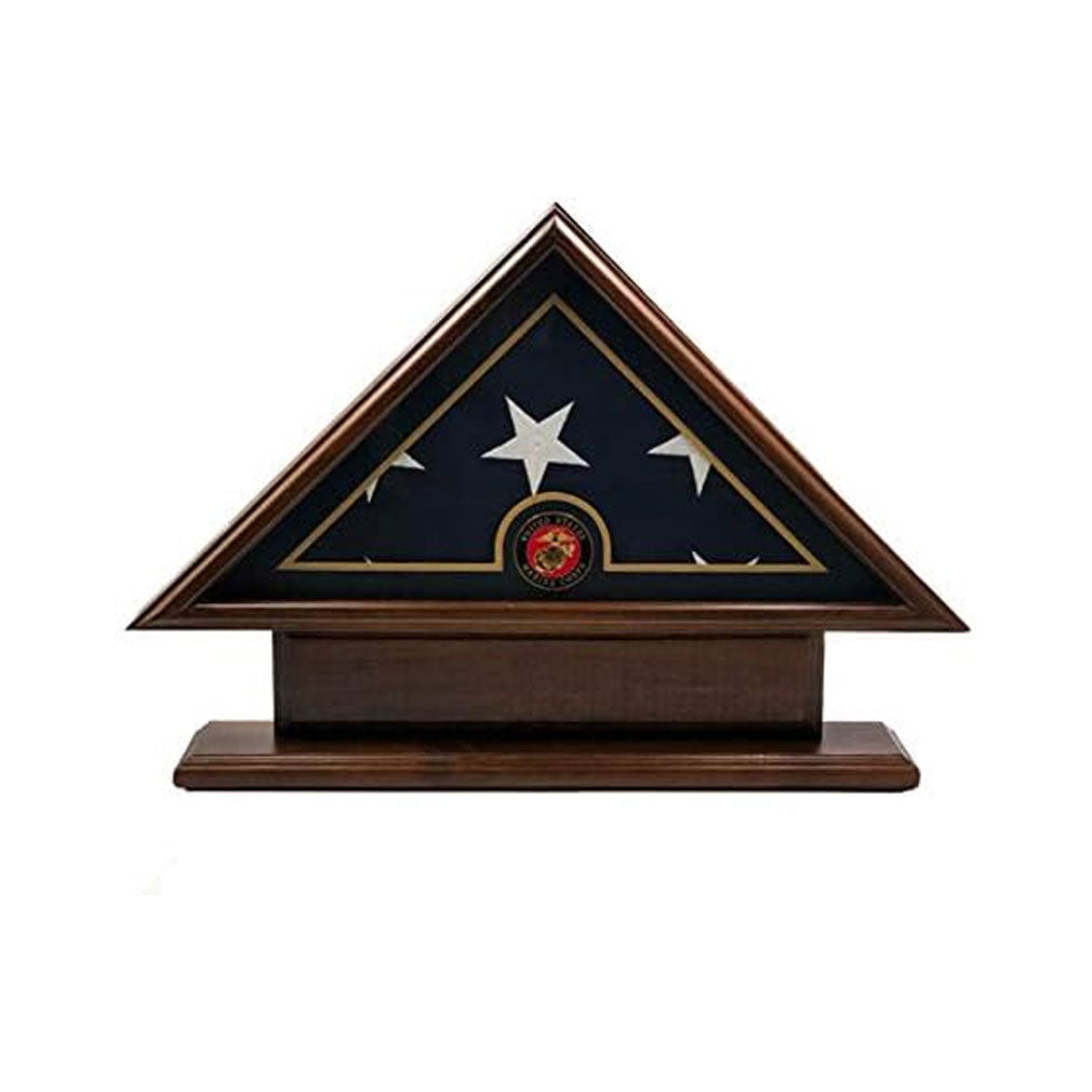 5'x9' Flag Display Case for American Veteran Burial Flag - Solid Wood, Cherry Finish with Name Plate Space, Marine