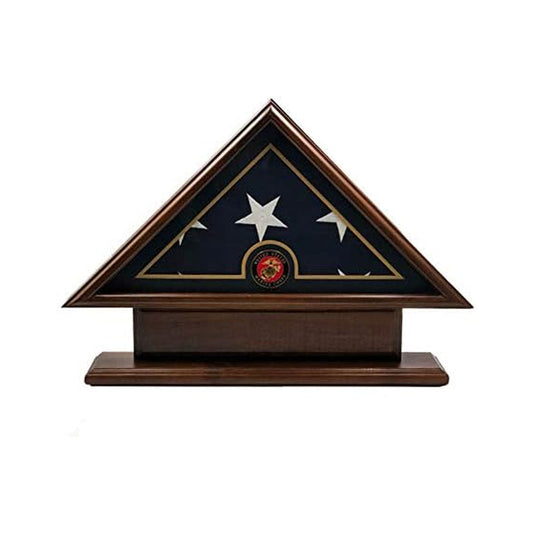 5'x9' Flag Display Case for American Veteran Burial Flag - Solid Wood, Cherry Finish with Name Plate Space, Marine
