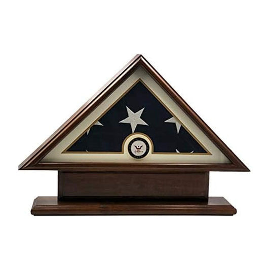 5'x9' Flag Display Case for American Veteran Burial Flag - Solid Wood, Cherry Finish with Name Plate Space, Navy