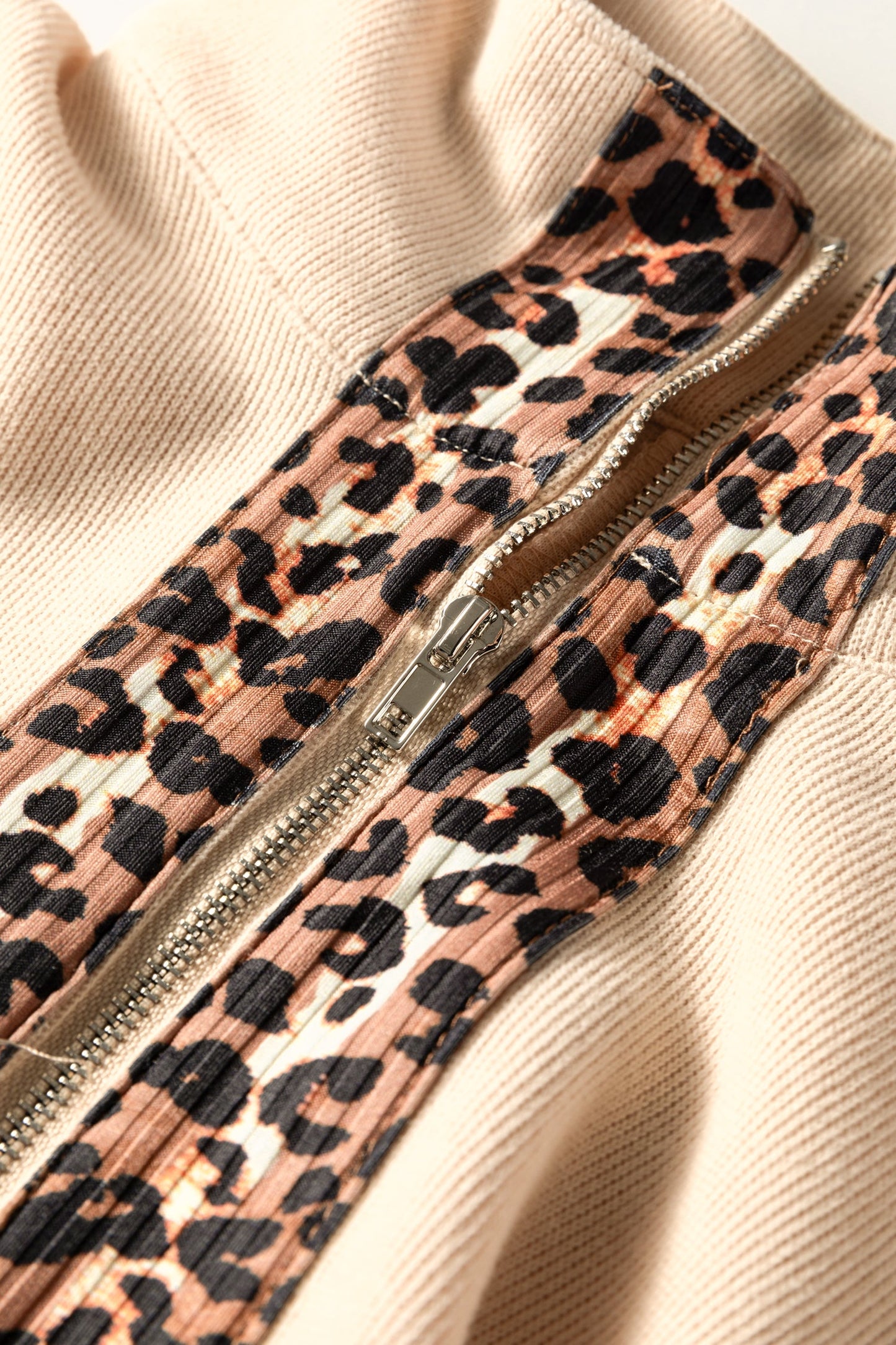 Leopard Trim Half-Zip Top and Shorts Set