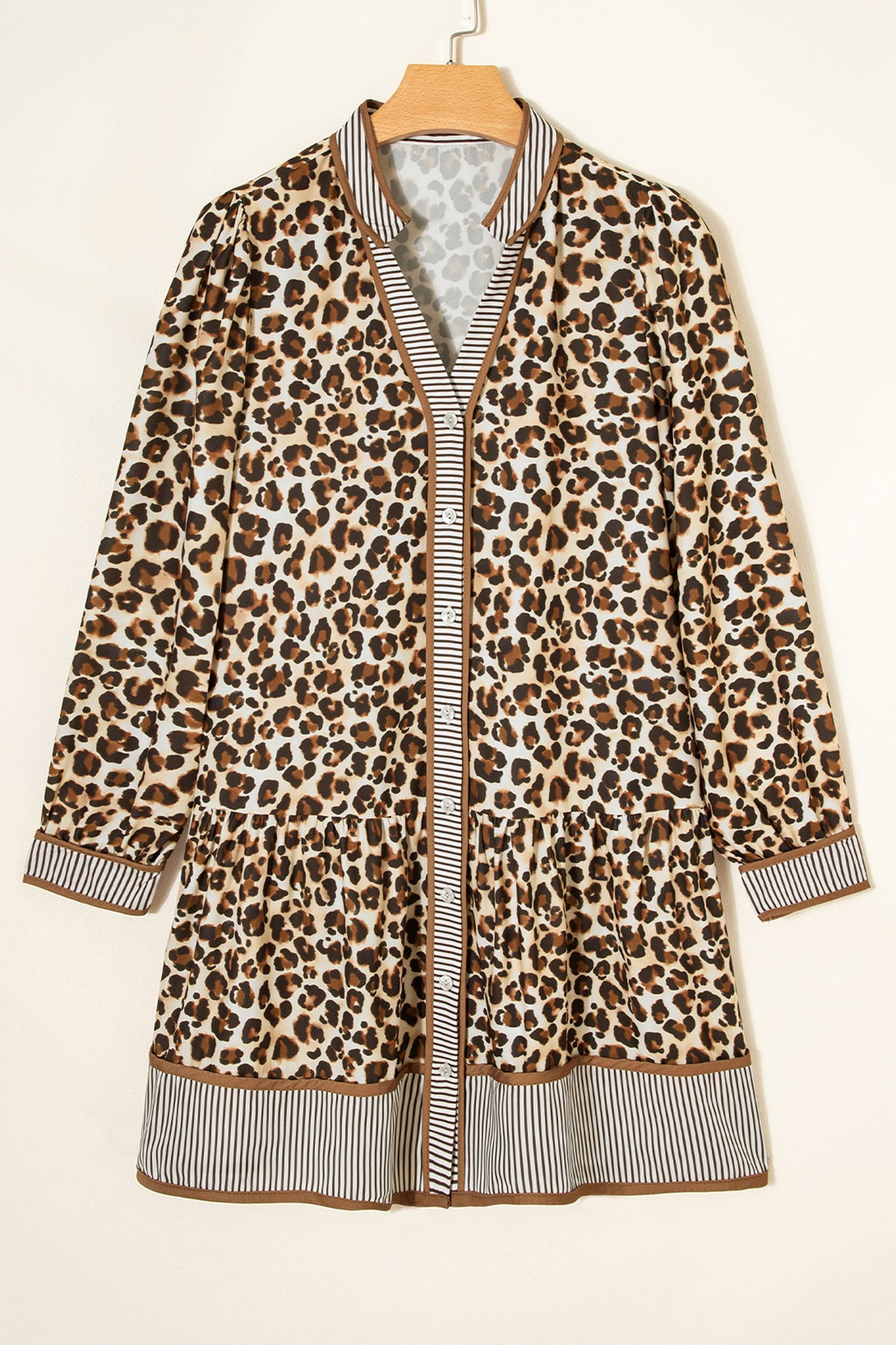 Leopard Stripe Trim V-Neck Mini Dress