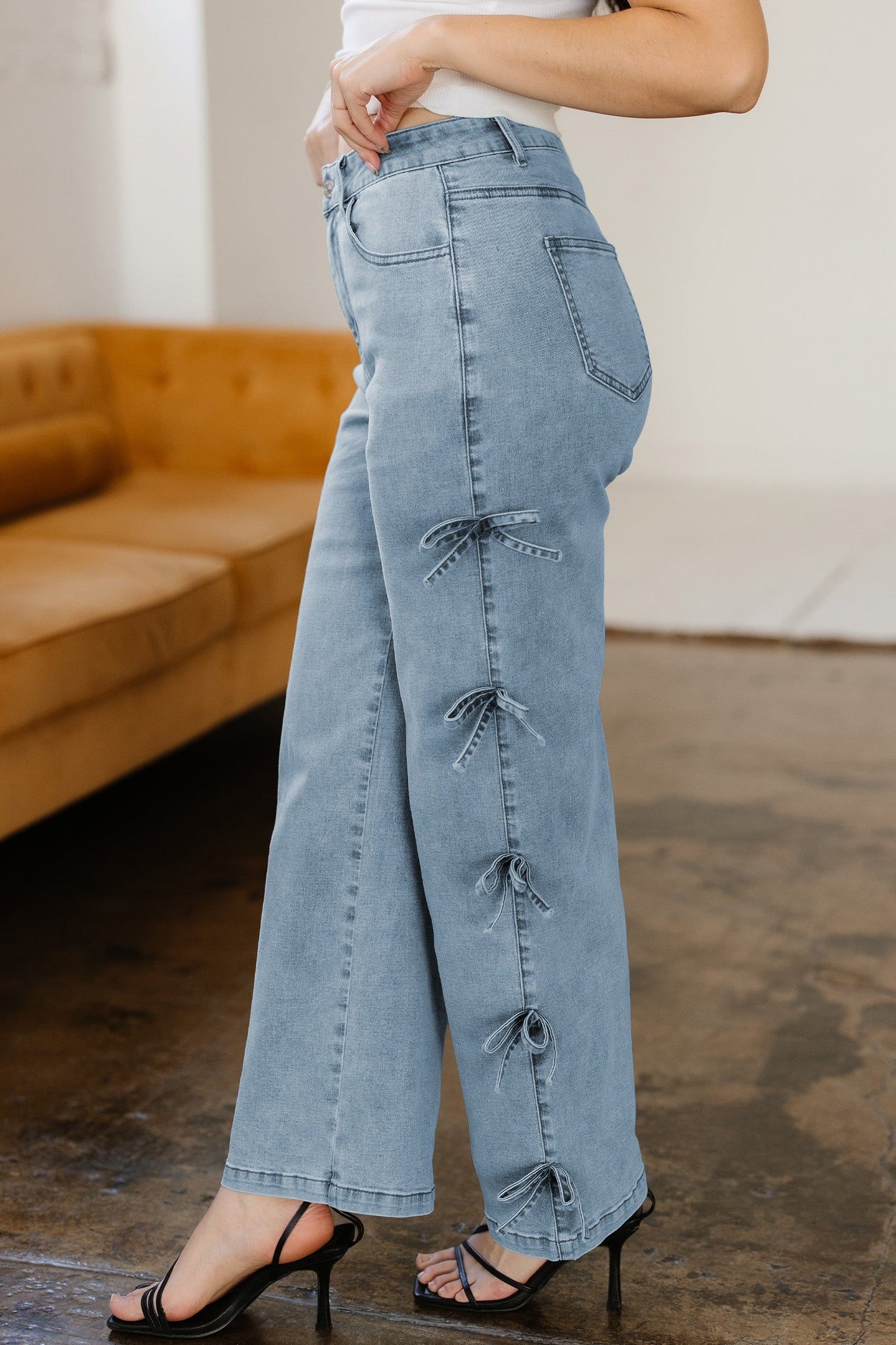 Denim Bow Side Straight Leg Jeans