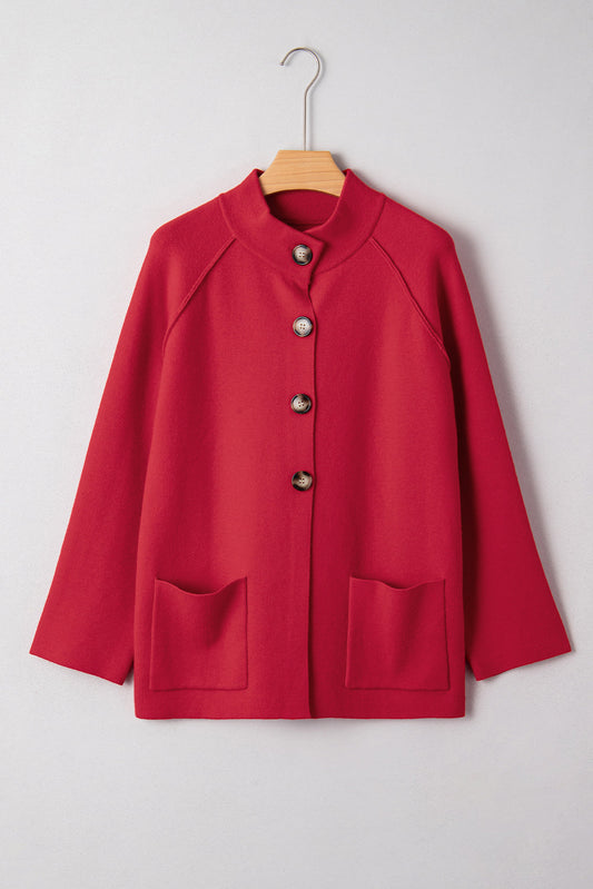 Solid Collared Button Front Cardigan Jacket