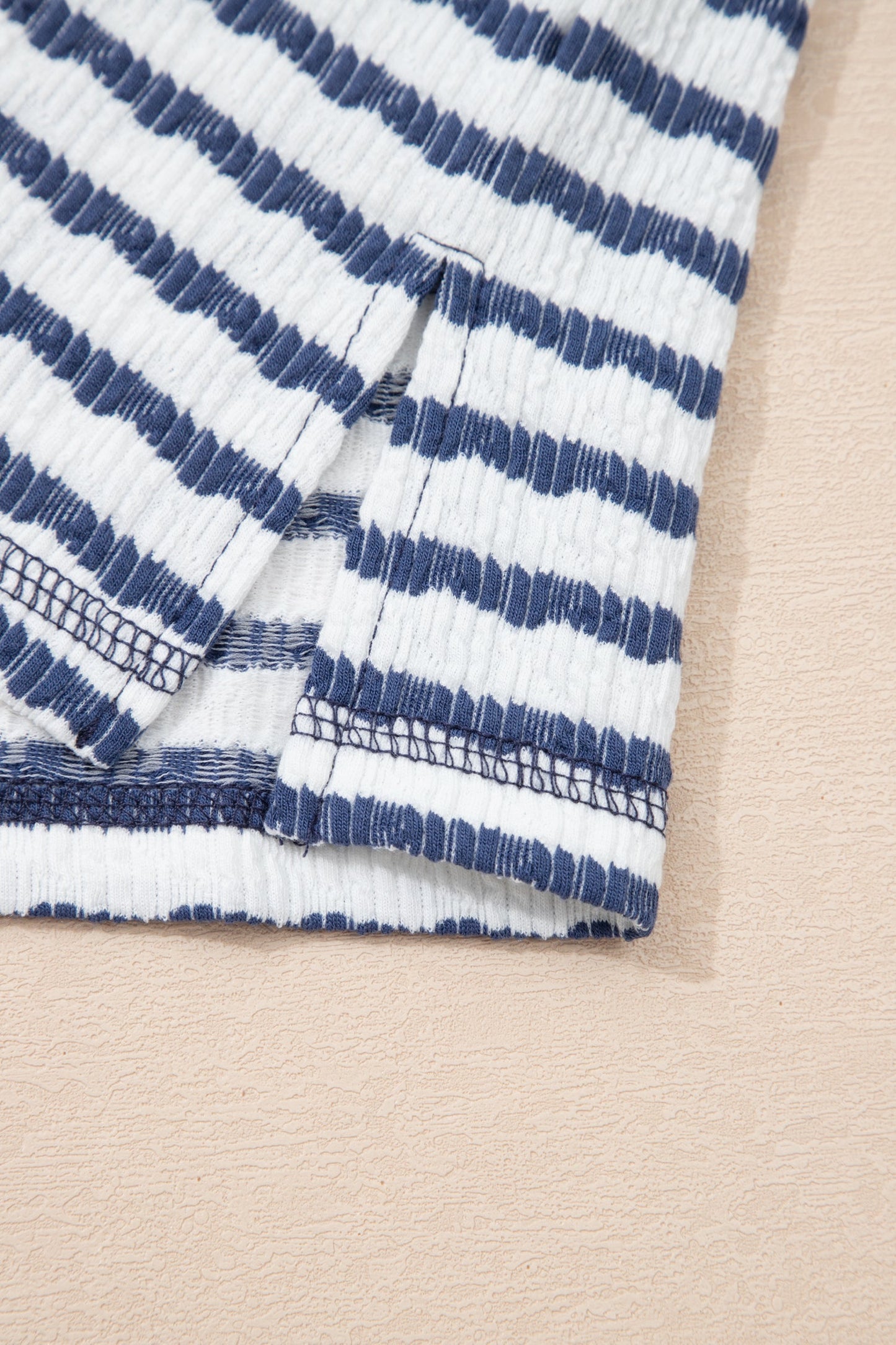 Stripe Textured Knit 3/4 Sleeve Top