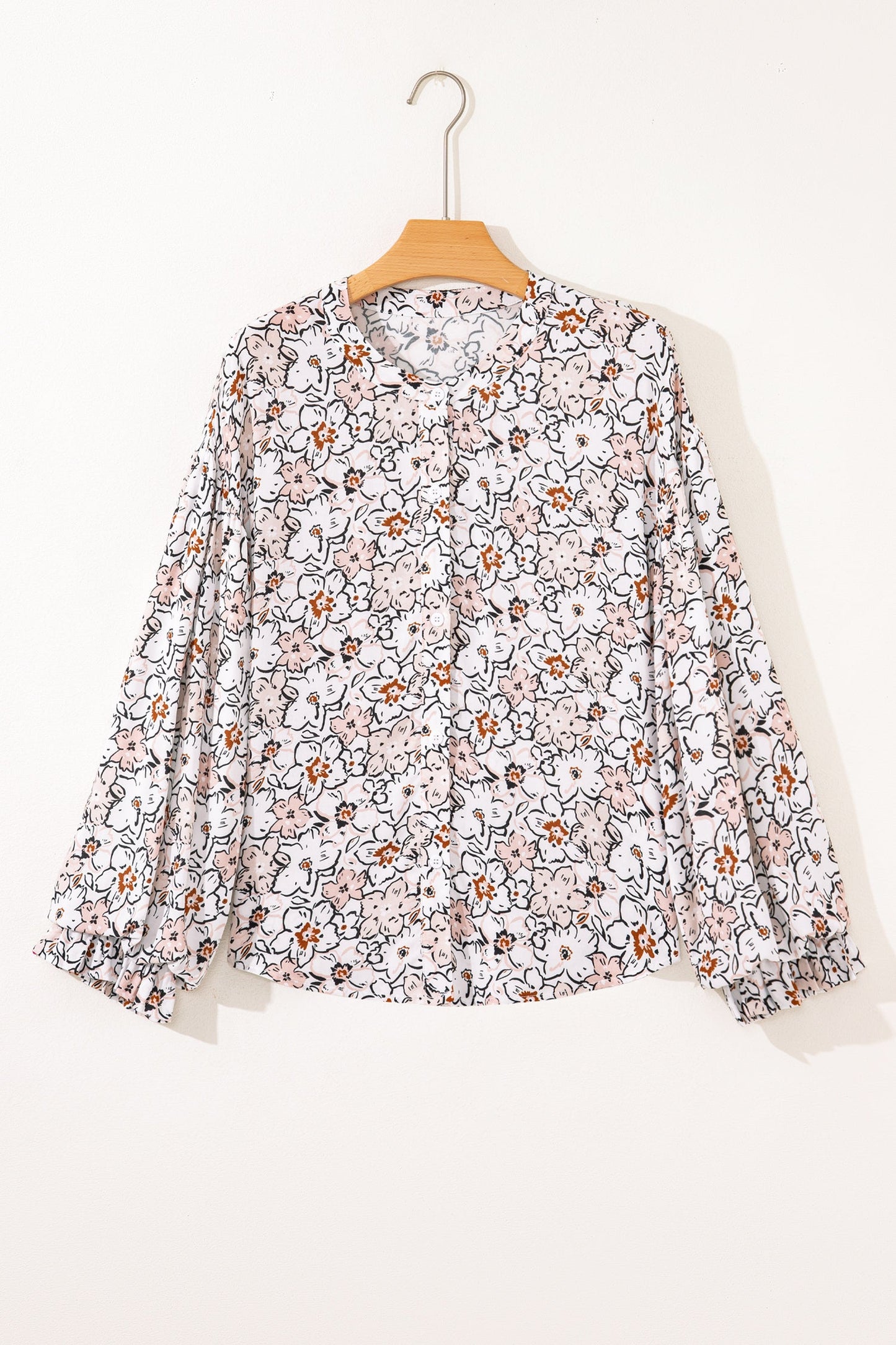 Floral Frilled Puff Sleeve Button Down Shirt