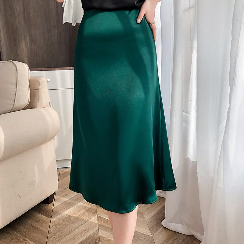 A-line Satin Mermaid Skirt for Women, Mid-length