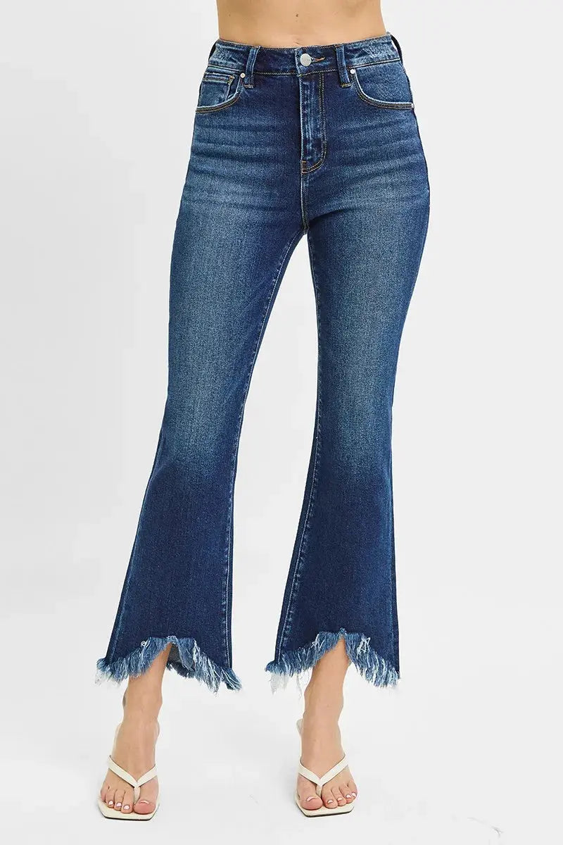 Full Size High Rise Crop Bootcut Fray Hem RISEN Jeans