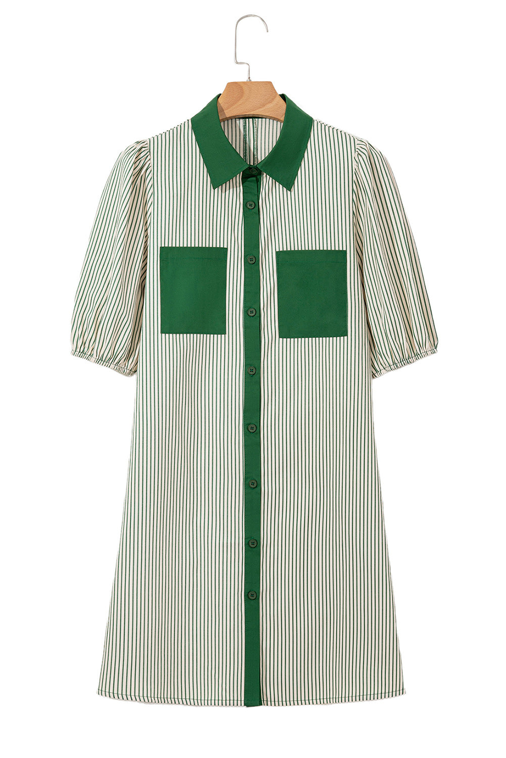 Stripe Patchwork Chest Pocket Mini Shirt Dress