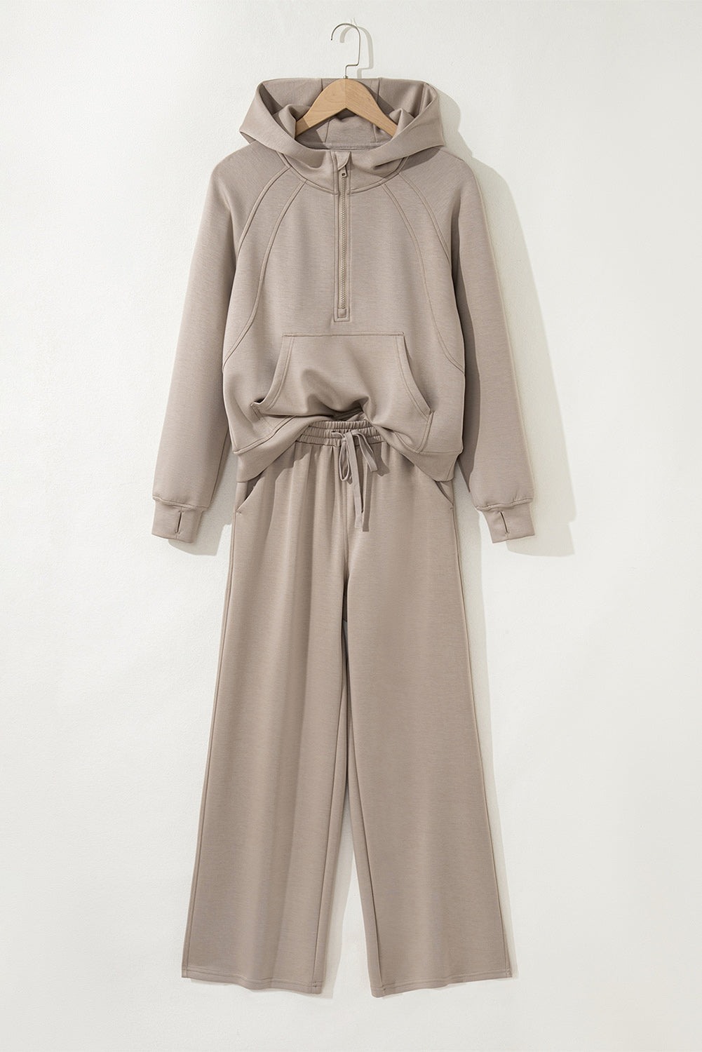 Solid Half-Zip Hoodie and Pants Set