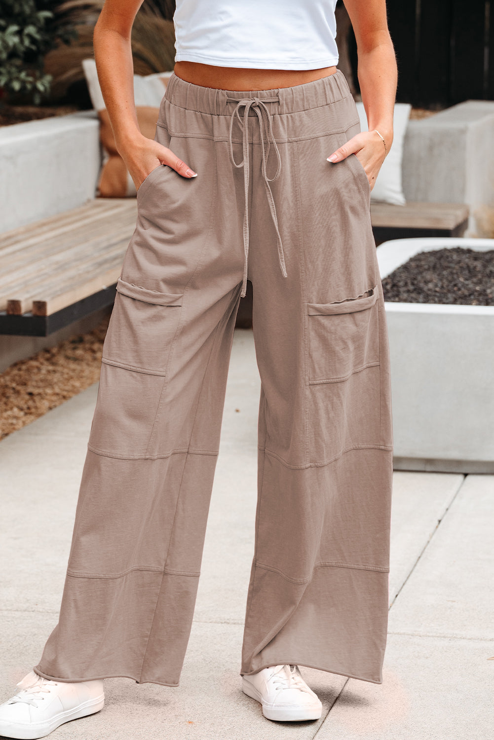Mineral Wash Reverse Seam Drawstring Elastic Waist Pants