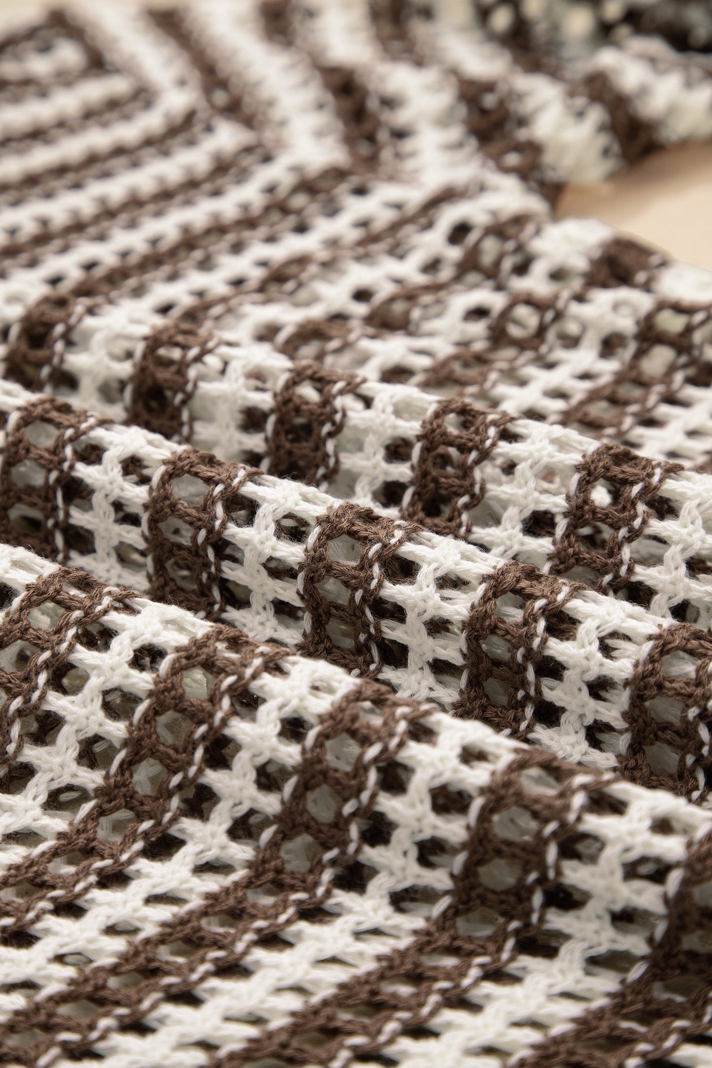 Stripe Eyelet Contrast Collared V-Neck Sweater