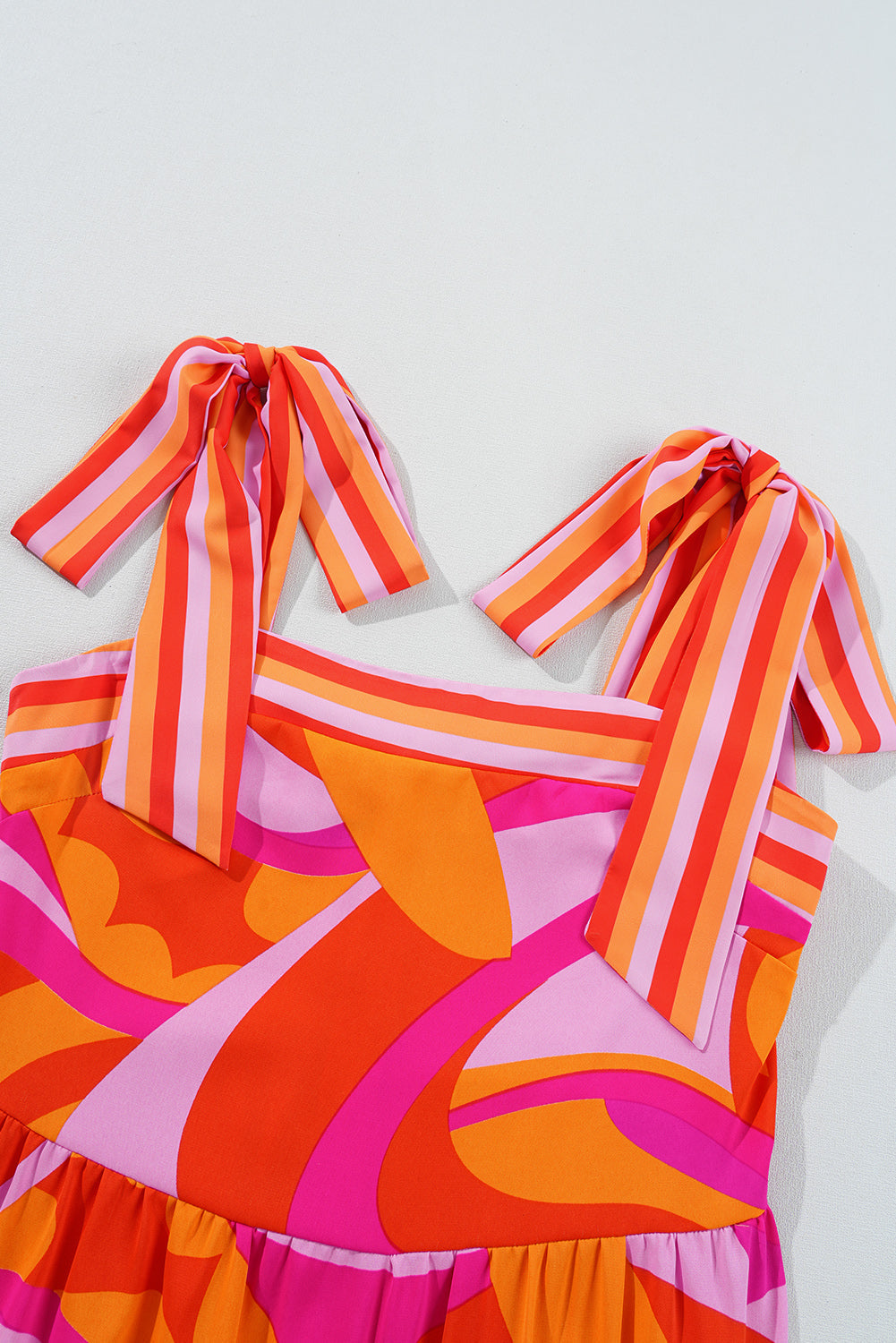 Abstract Knotted Shoulder High-Waist Maxi Dress