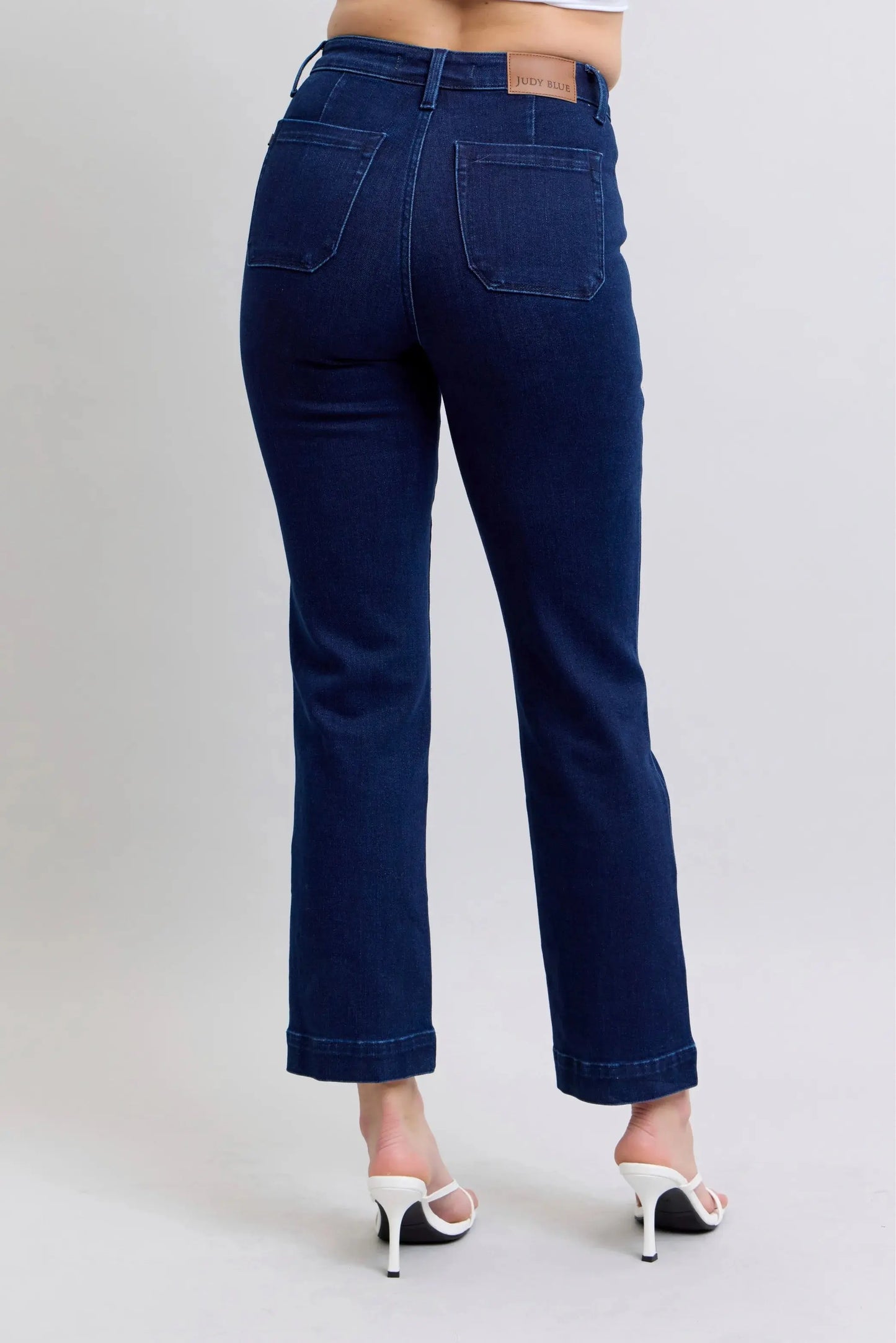 Full Size High Waist Workwear Patch Pocket Straight Leg Judy Blue Jeans