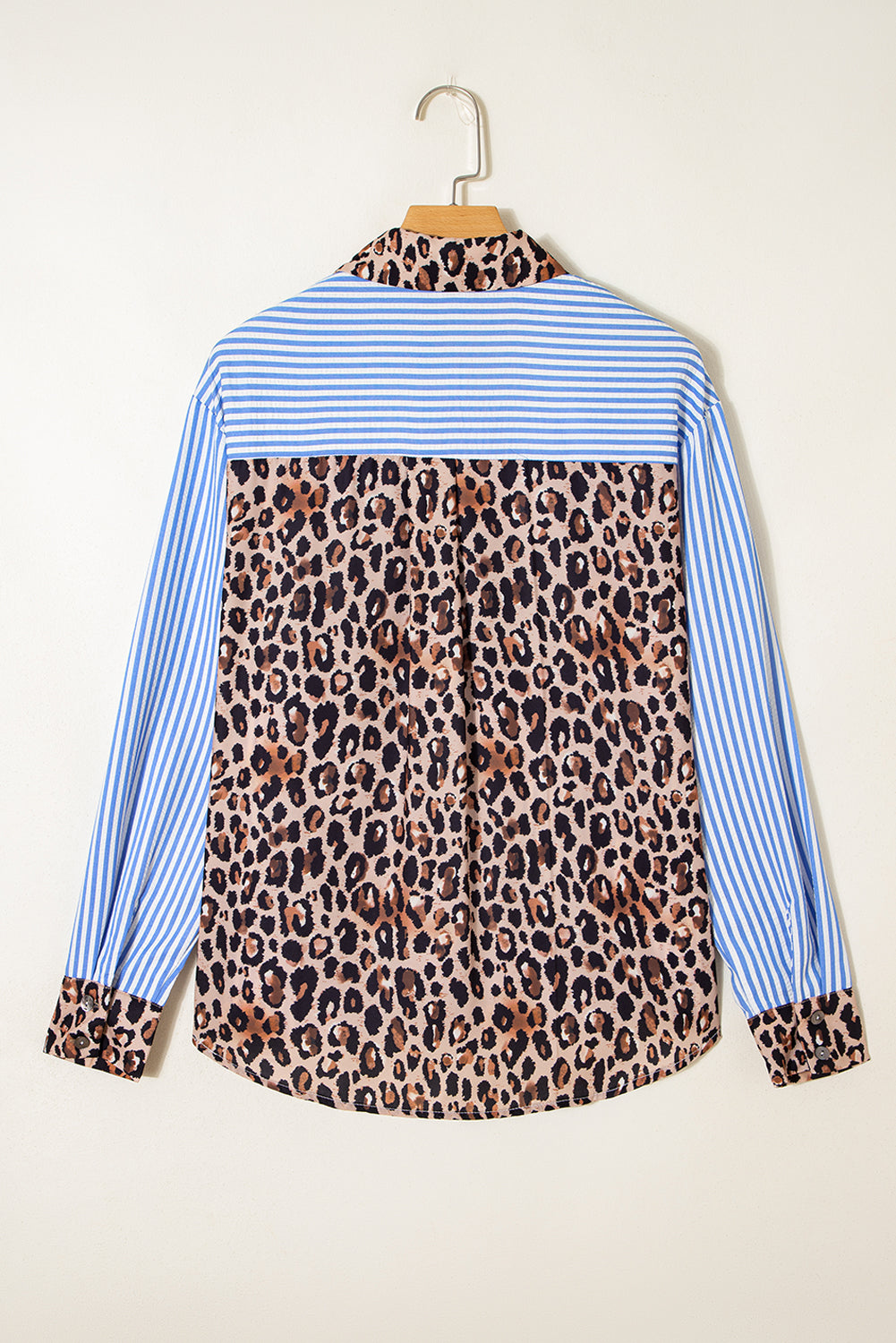 Stripe Leopard Patchwork Button-Up Shirt