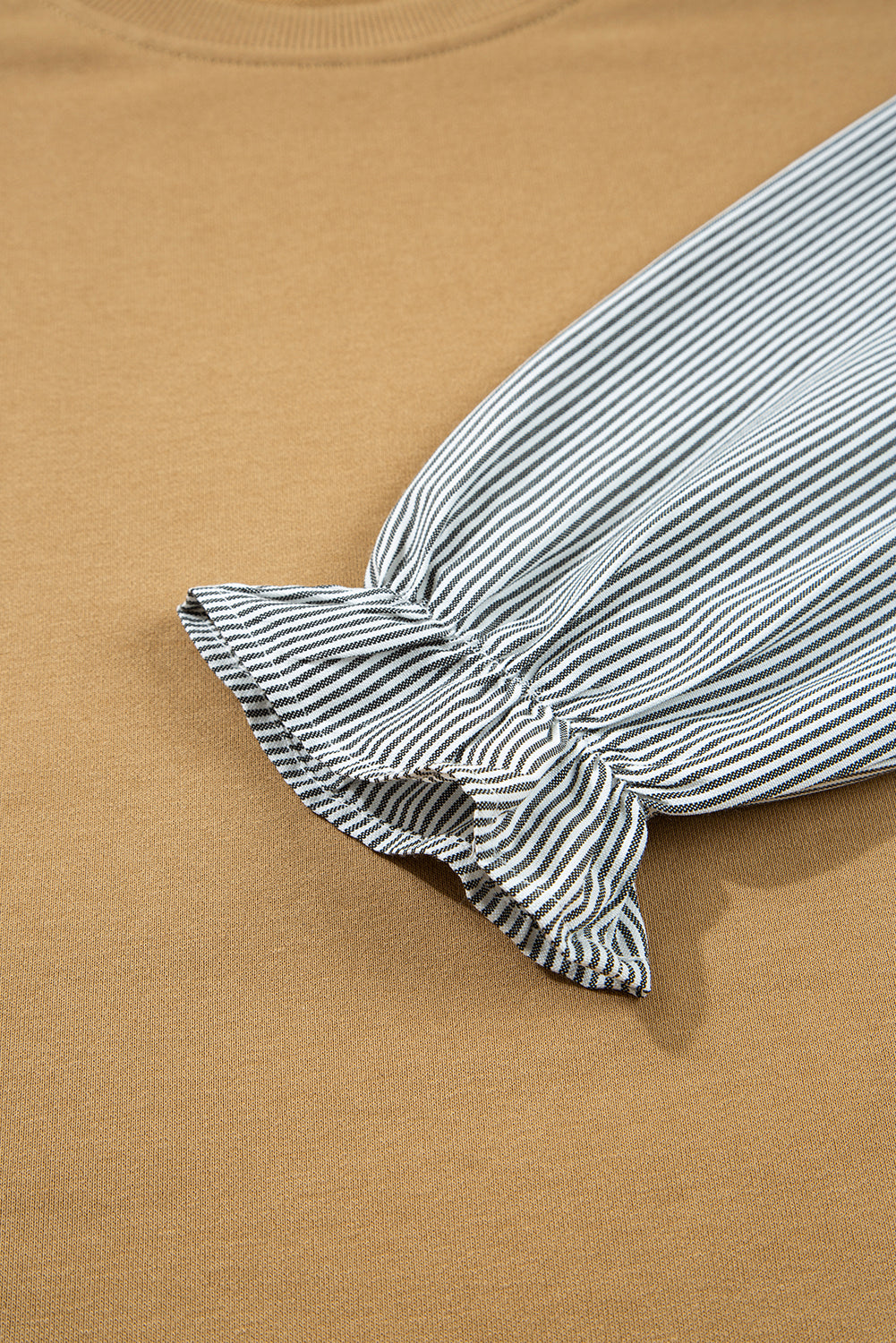 Floral Stripe Patchwork Ruffle Sleeve Crewneck Sweatshirt