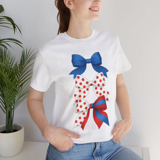 Patriotic Bows Tee - Festive Unisex Jersey Short Sleeve Tee, 4th of July Shirt, Summer Celebration Top, Cute Gift for Her, Holiday Apparel