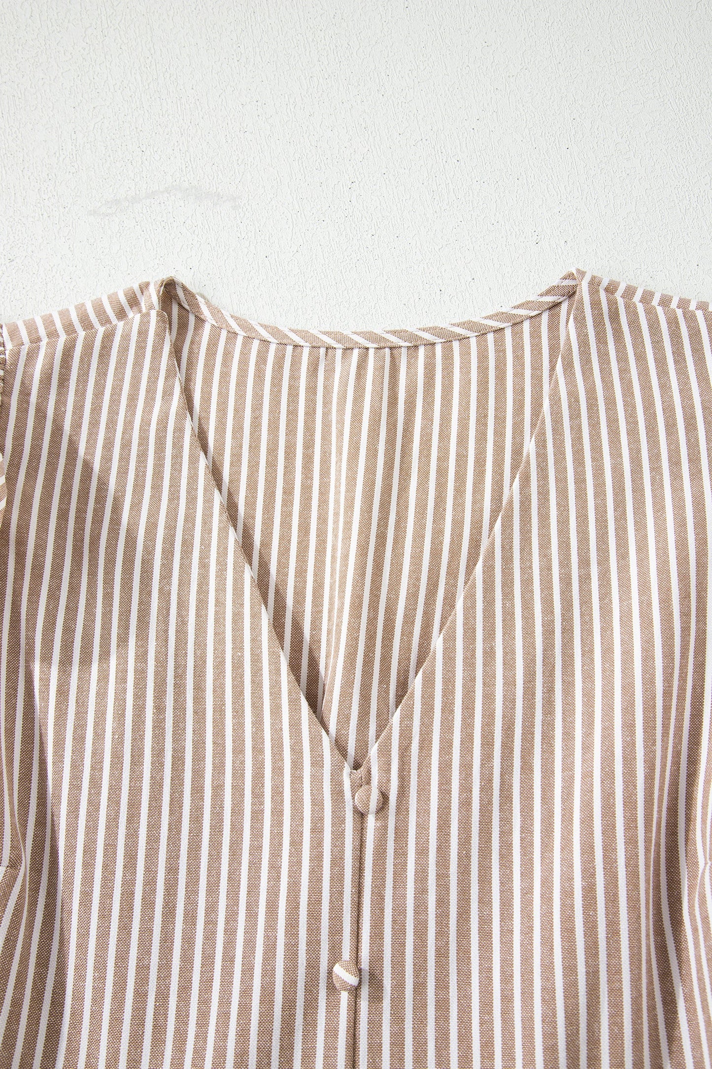 Stripe Flutter Sleeve Buttoned V-Neck Maxi Dress