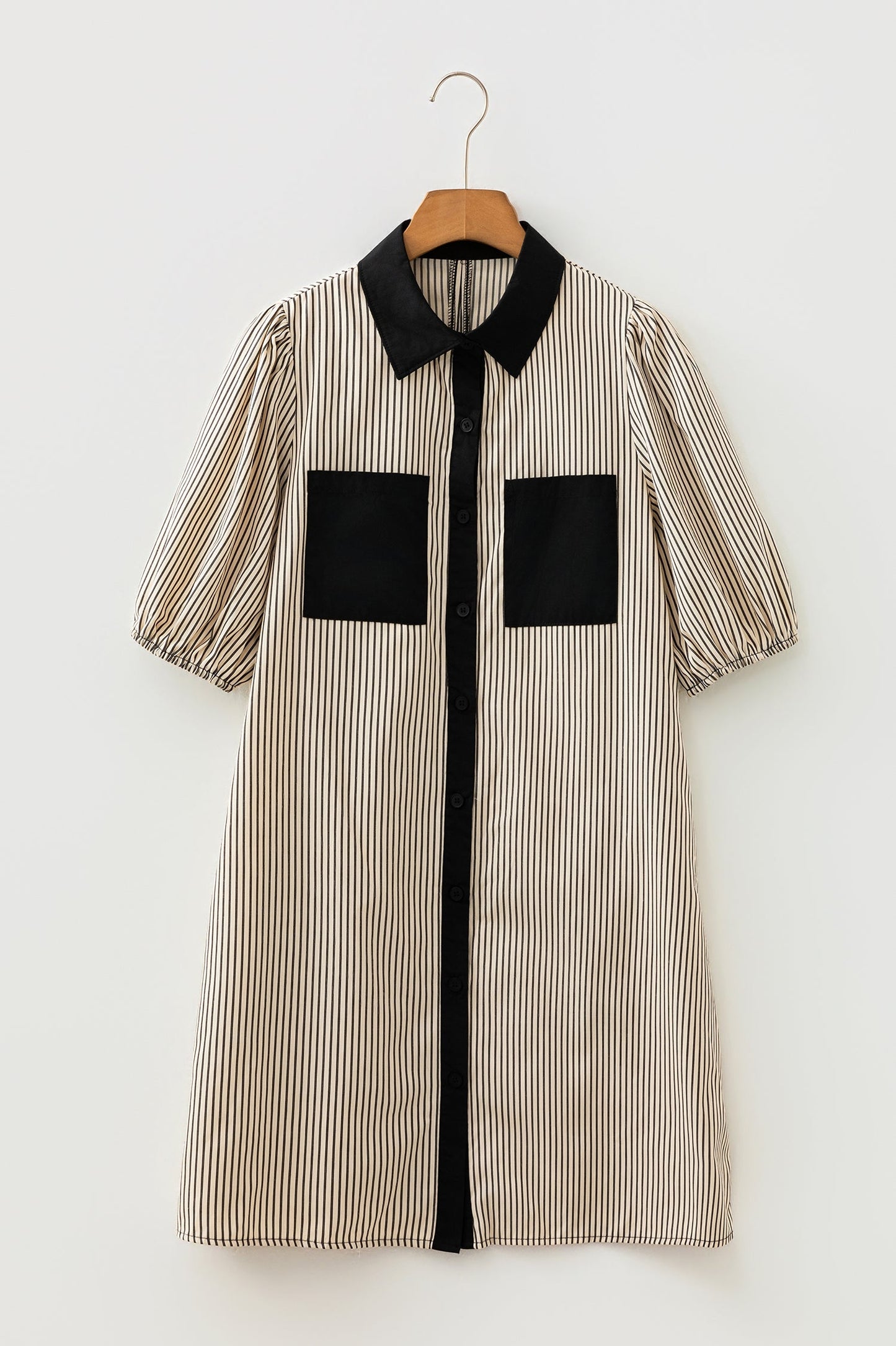 Stripe Patchwork Chest Pocket Mini Shirt Dress