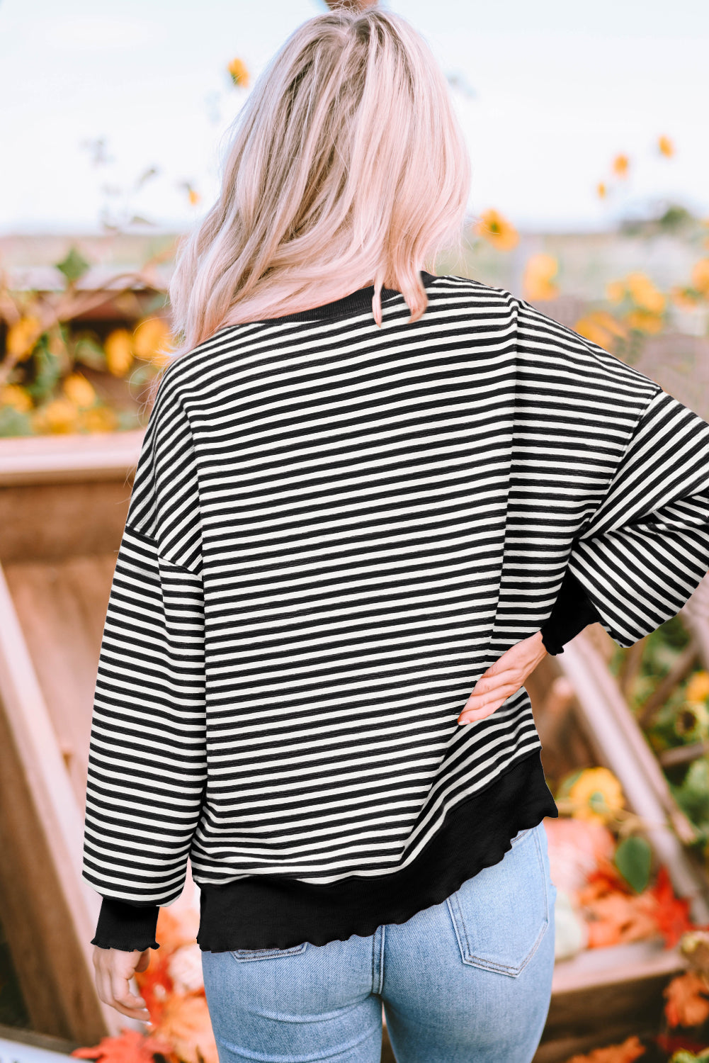 Stripe Drop Shoulder Long Sleeve Top