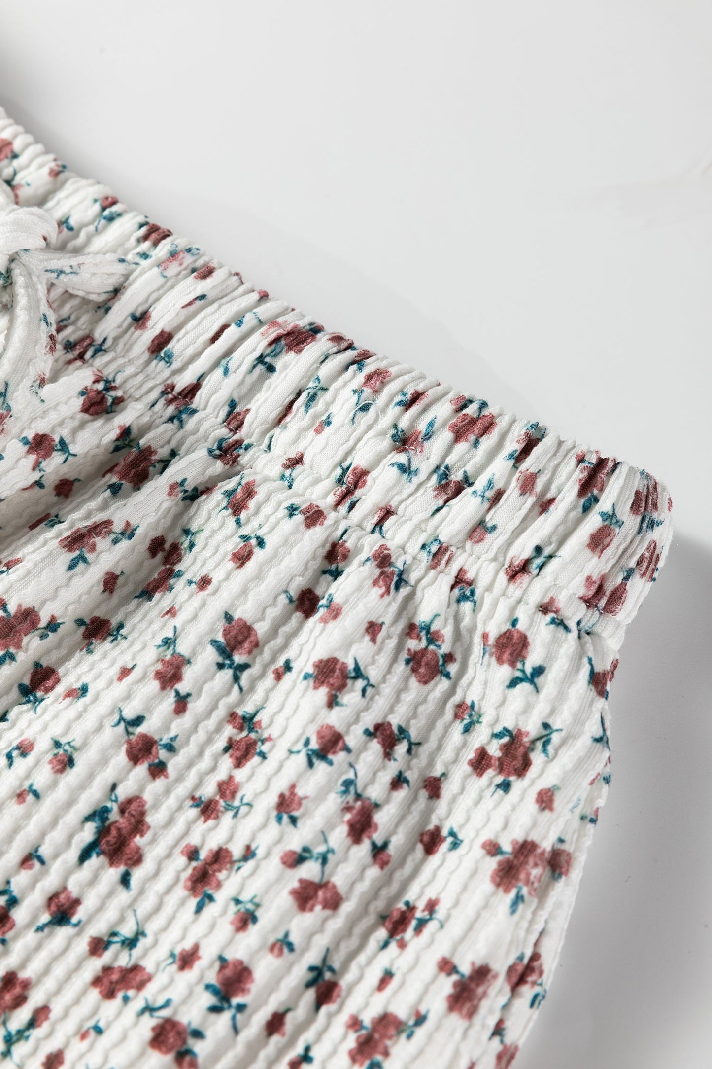 Floral Henley Top and  Drawstring Shorts Set