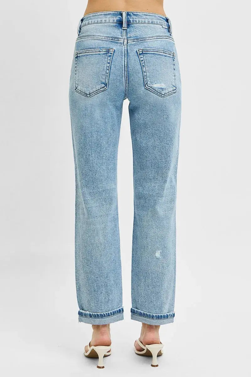 Full Size High Rise Ankle Boyfriend Distressed RISEN Jeans