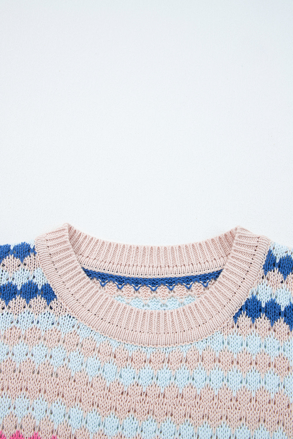 Stripe Eyelet Knit Drop Shoulder Sweater