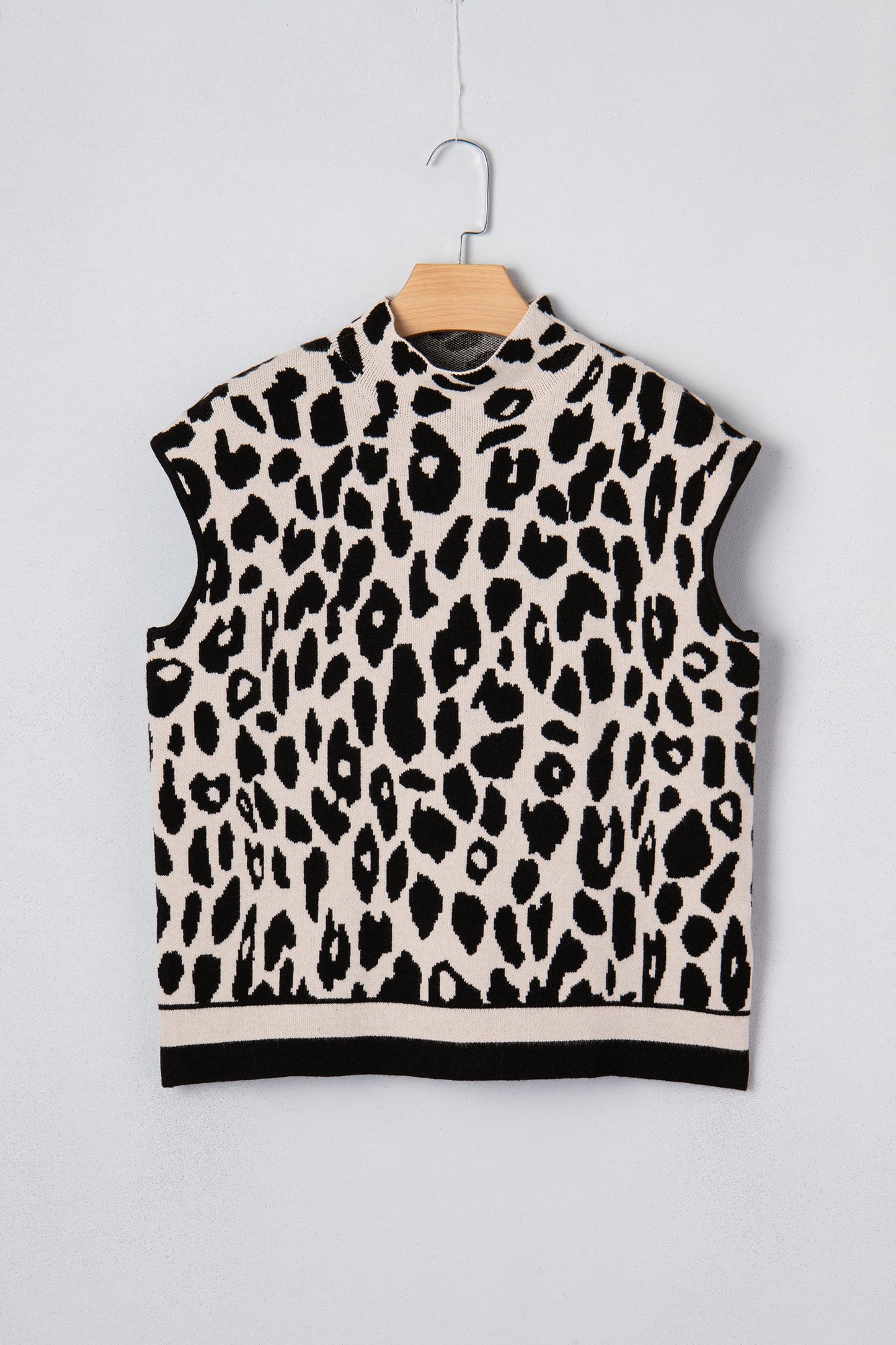 Leopard Mock Neck Short Sleeve Sweater