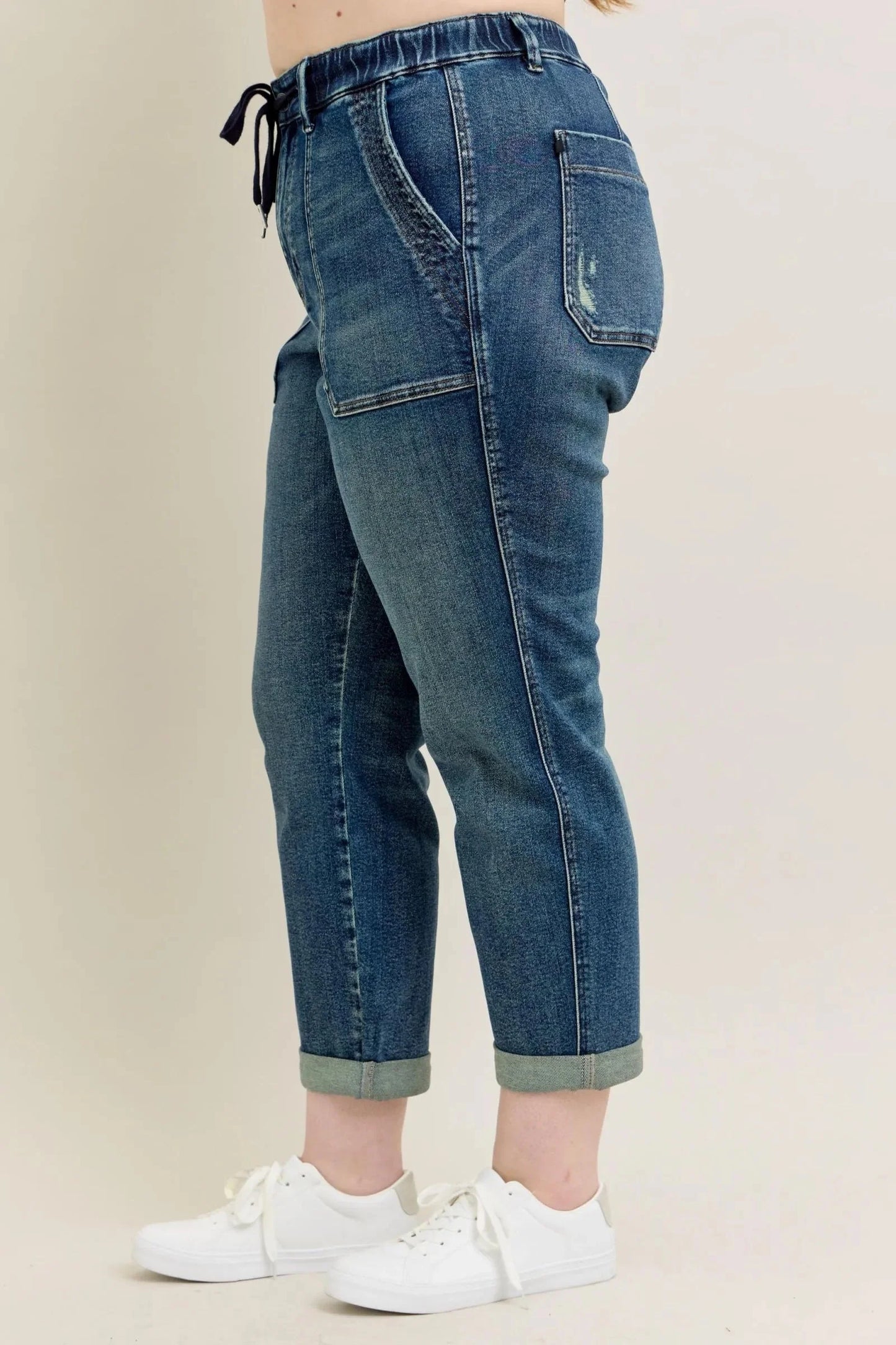 Judy Blue Jeans - Full Size HW Vintage Wash Jeans w/ Drawstring
