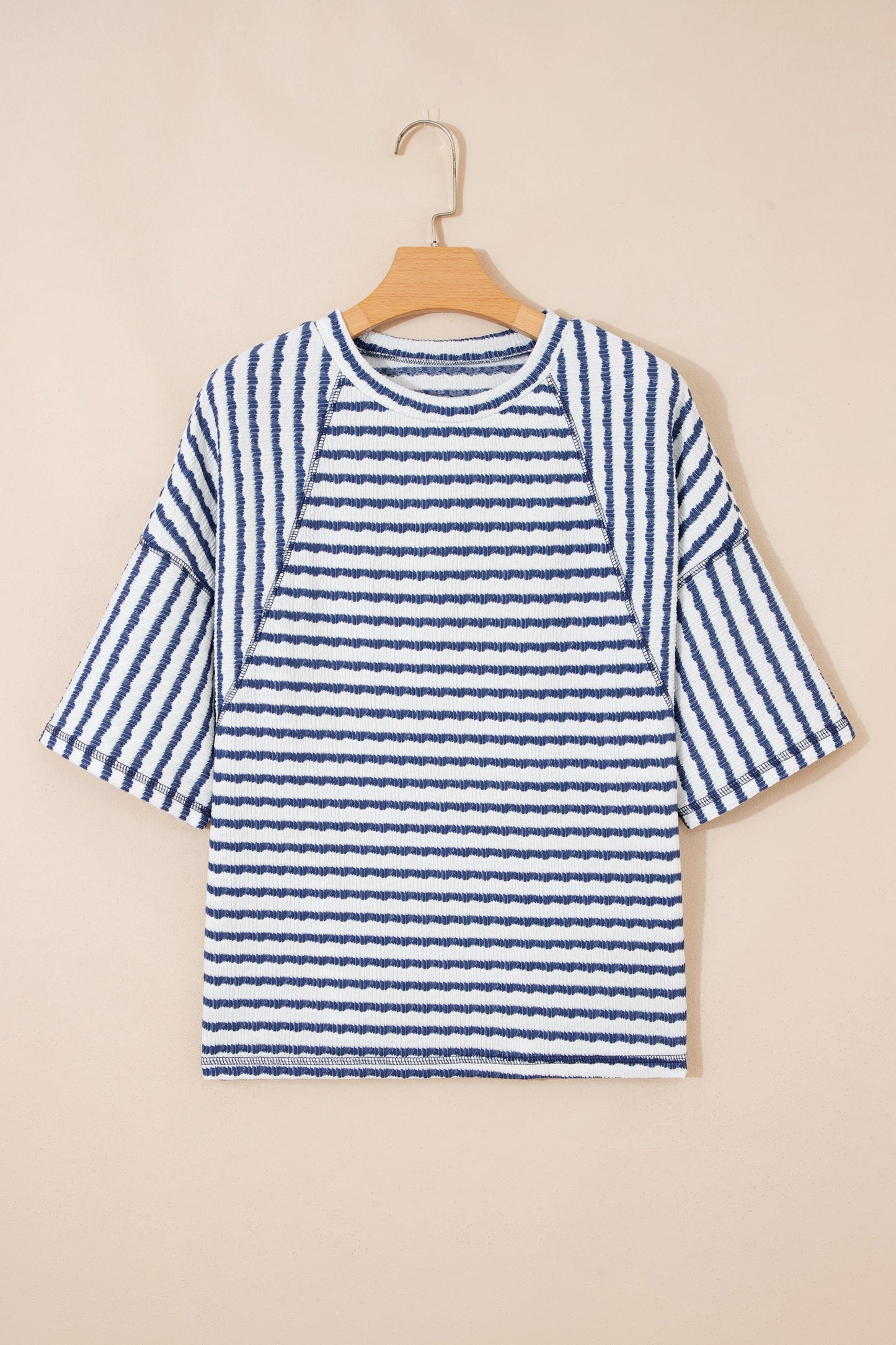 Stripe Textured Knit 3/4 Sleeve Top