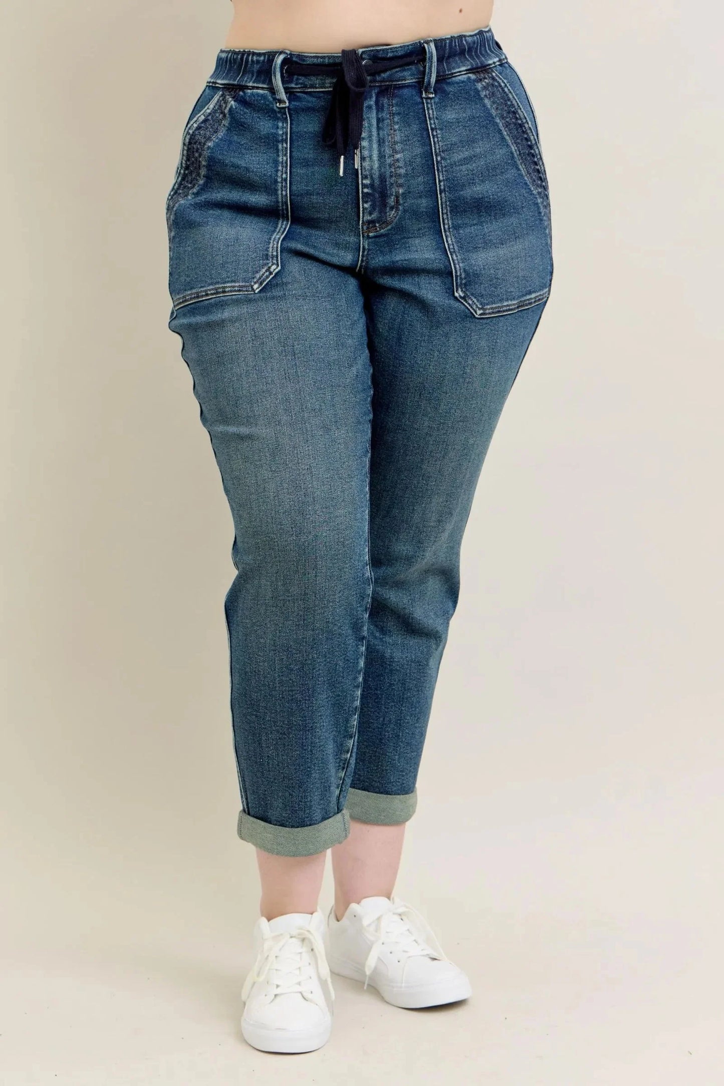 Judy Blue Jeans - Full Size HW Vintage Wash Jeans w/ Drawstring