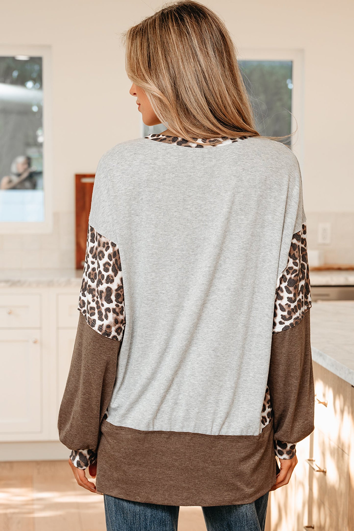 Leopard Patchwork Dolman Sleeve Sweatshirt