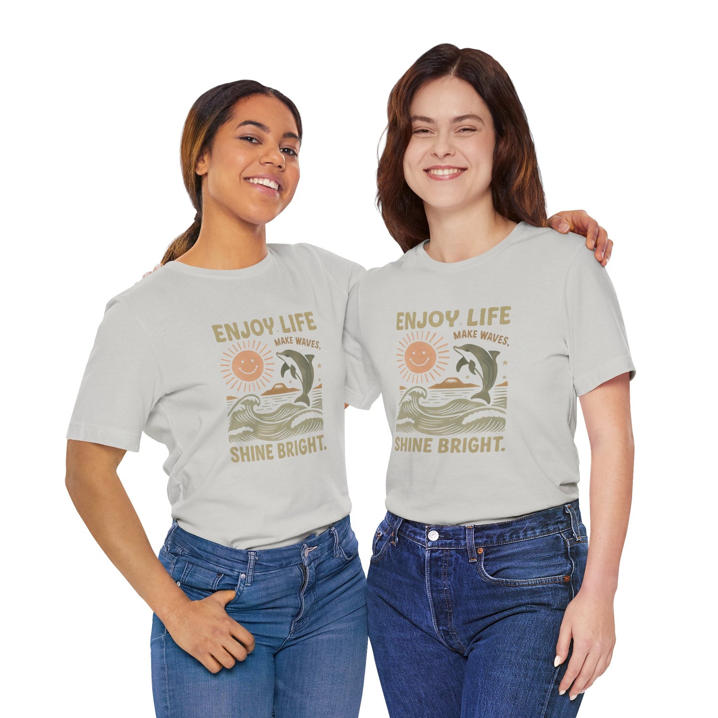 Enjoy Life Short Sleeve Tee - Retro Beach Vibes, Summer Style, Perfect Gift, Casual Wear, Dolphin Design, Fun Shirt