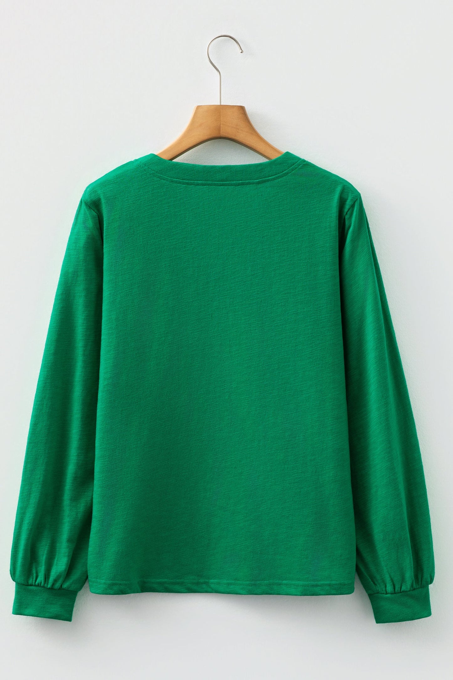 Solid V-Neck Button Long Sleeve Top