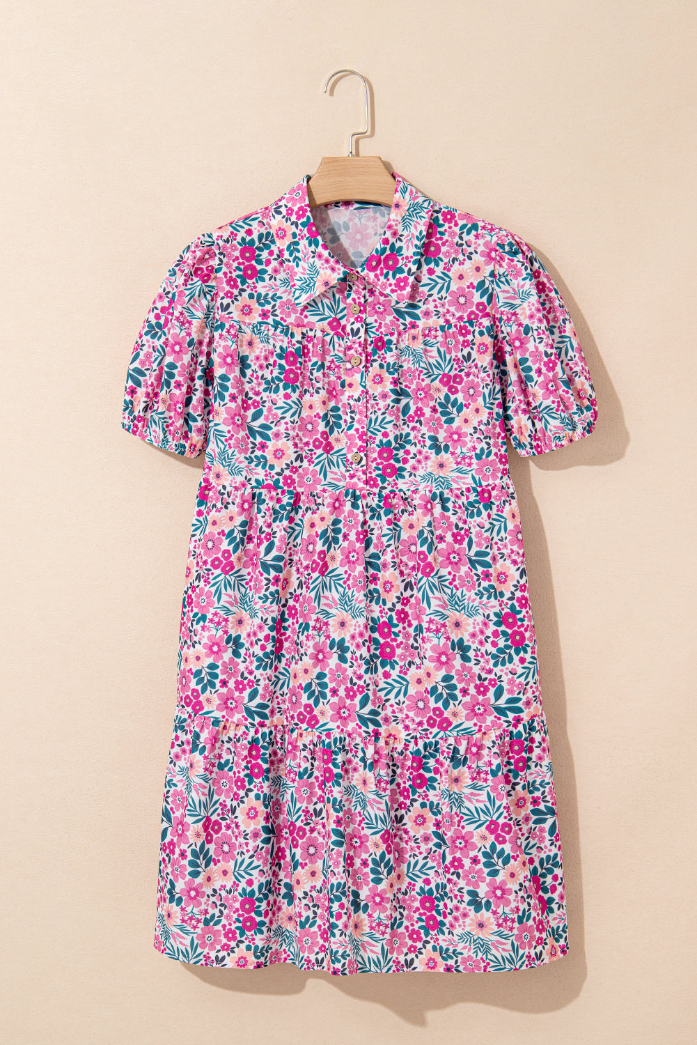 Floral Collared Half-Placket Short Sleeve Mini Dress