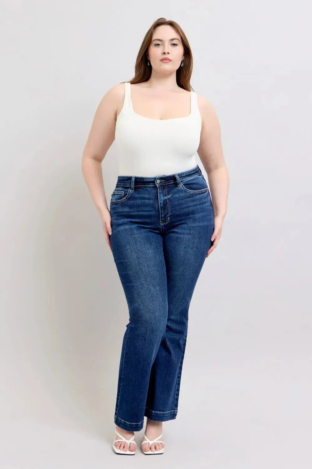 Full Size High Rise Flare Judy Blue Jeans with Pockets
