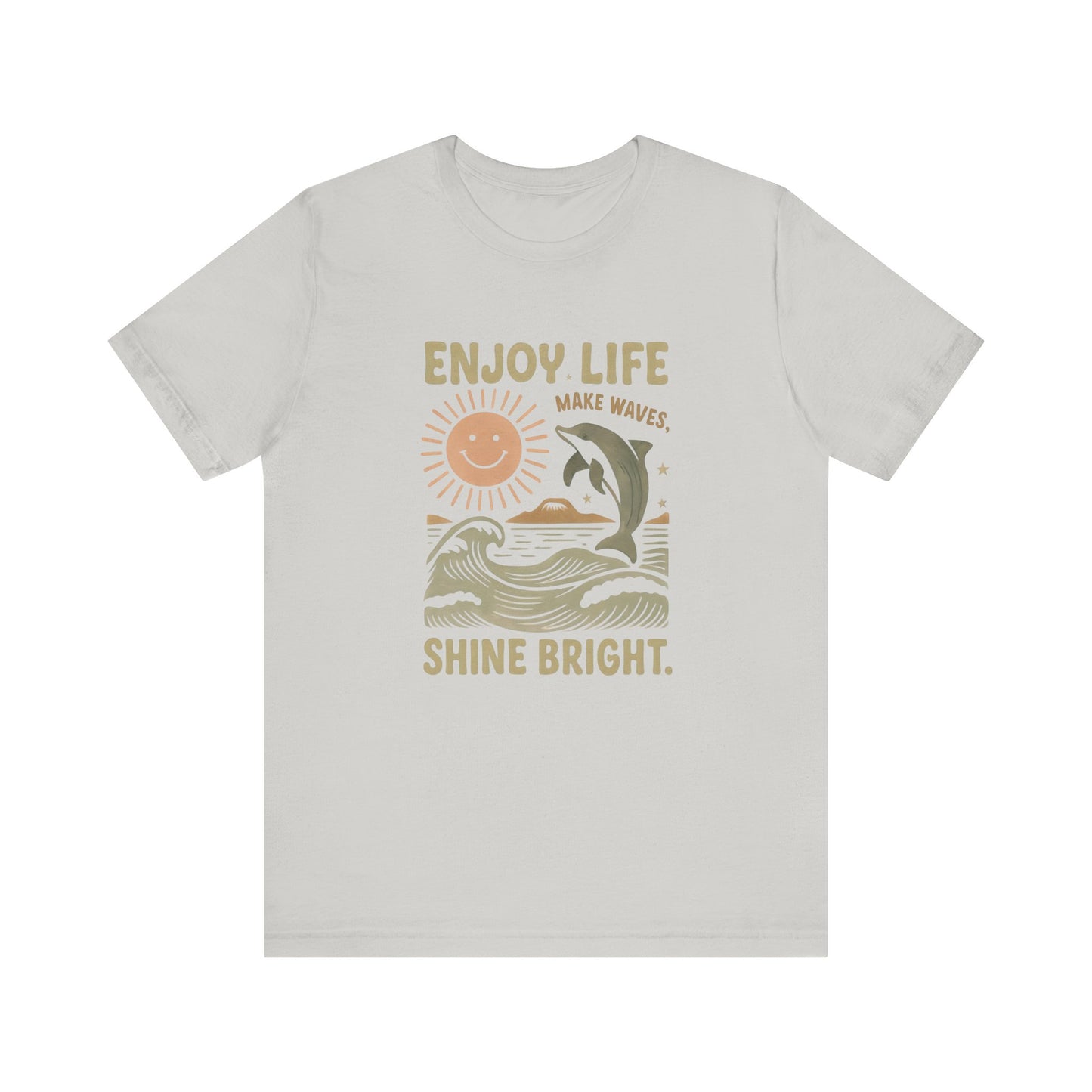 Enjoy Life Short Sleeve Tee - Retro Beach Vibes, Summer Style, Perfect Gift, Casual Wear, Dolphin Design, Fun Shirt