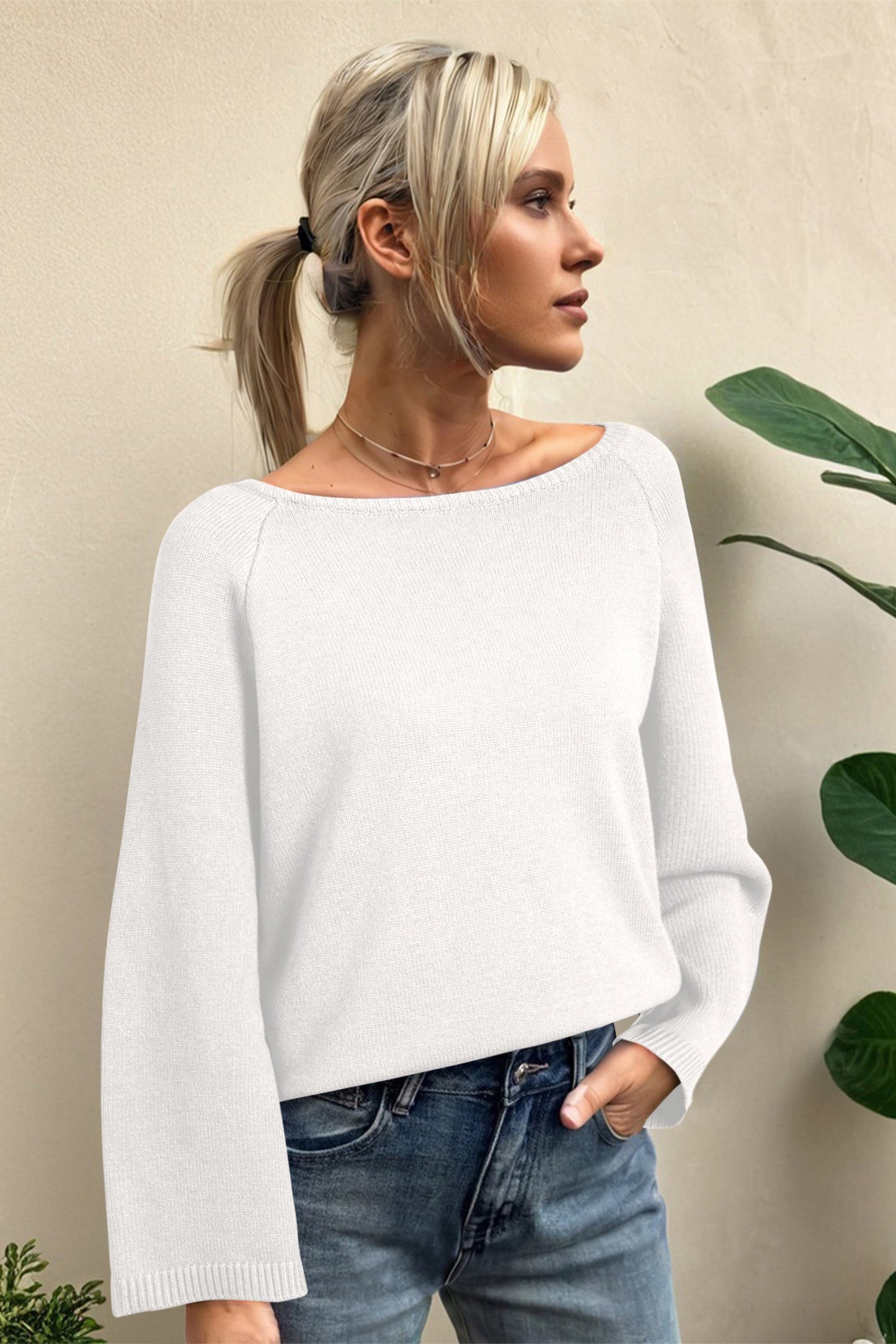Solid Knit 3/4 Sleeve Dolman Sweater