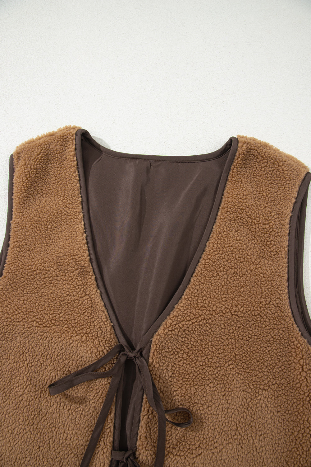 Contrast Trim Sherpa Tie-Front Vest