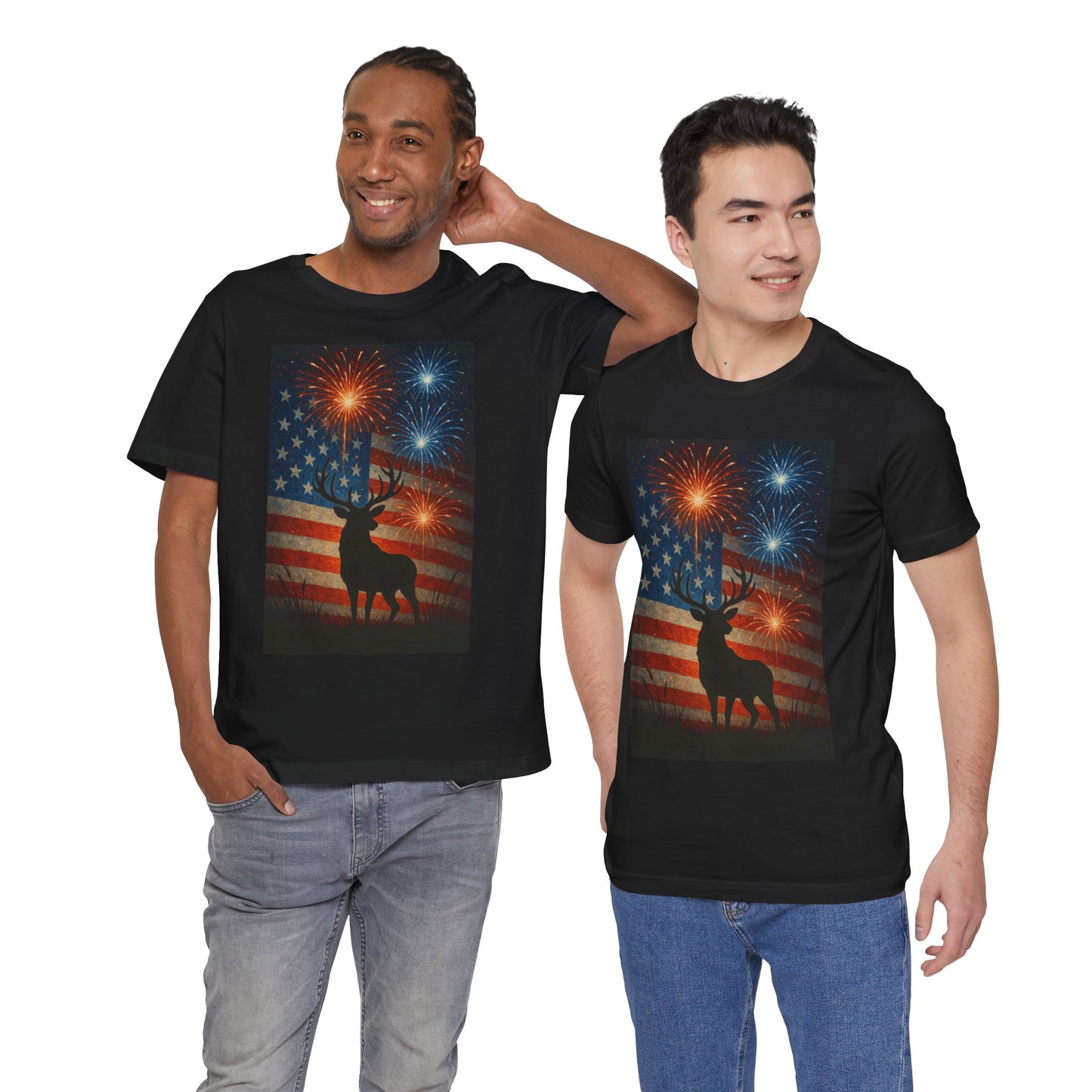 Patriotic Deer Tee, Unisex Short Sleeve Shirt, 4th of July Celebration, Independence Day Outfit, Casual Summer Wear, Americana Apparel