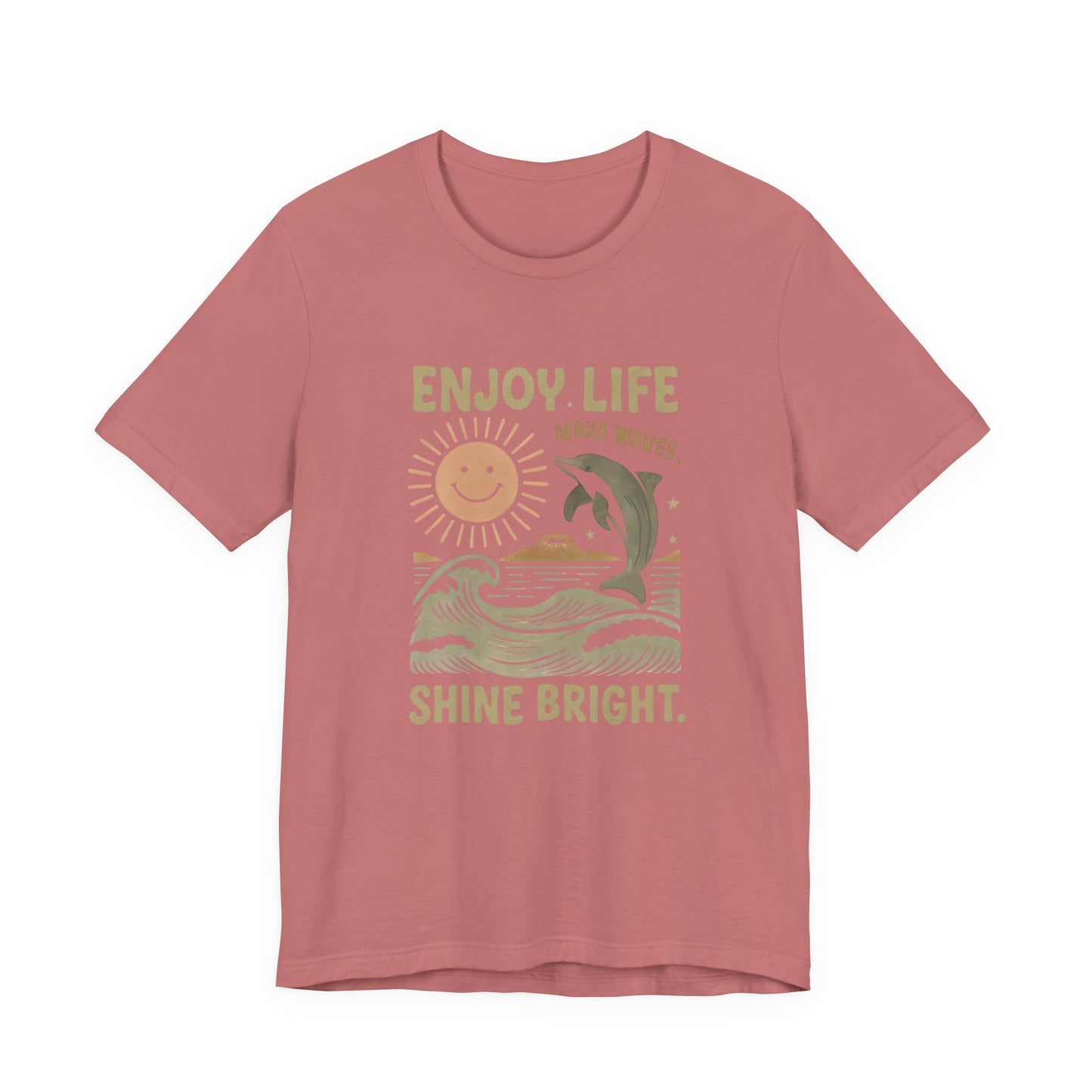 Enjoy Life Short Sleeve Tee - Retro Beach Vibes, Summer Style, Perfect Gift, Casual Wear, Dolphin Design, Fun Shirt