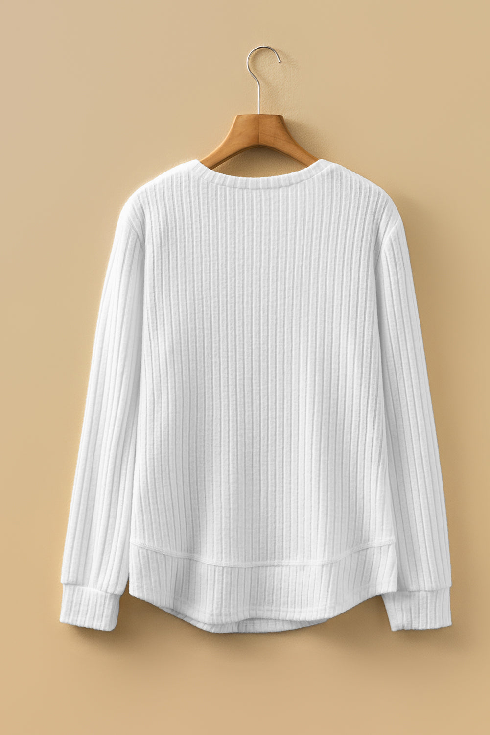 Solid Ribbed Knit Textured Round Neck Top