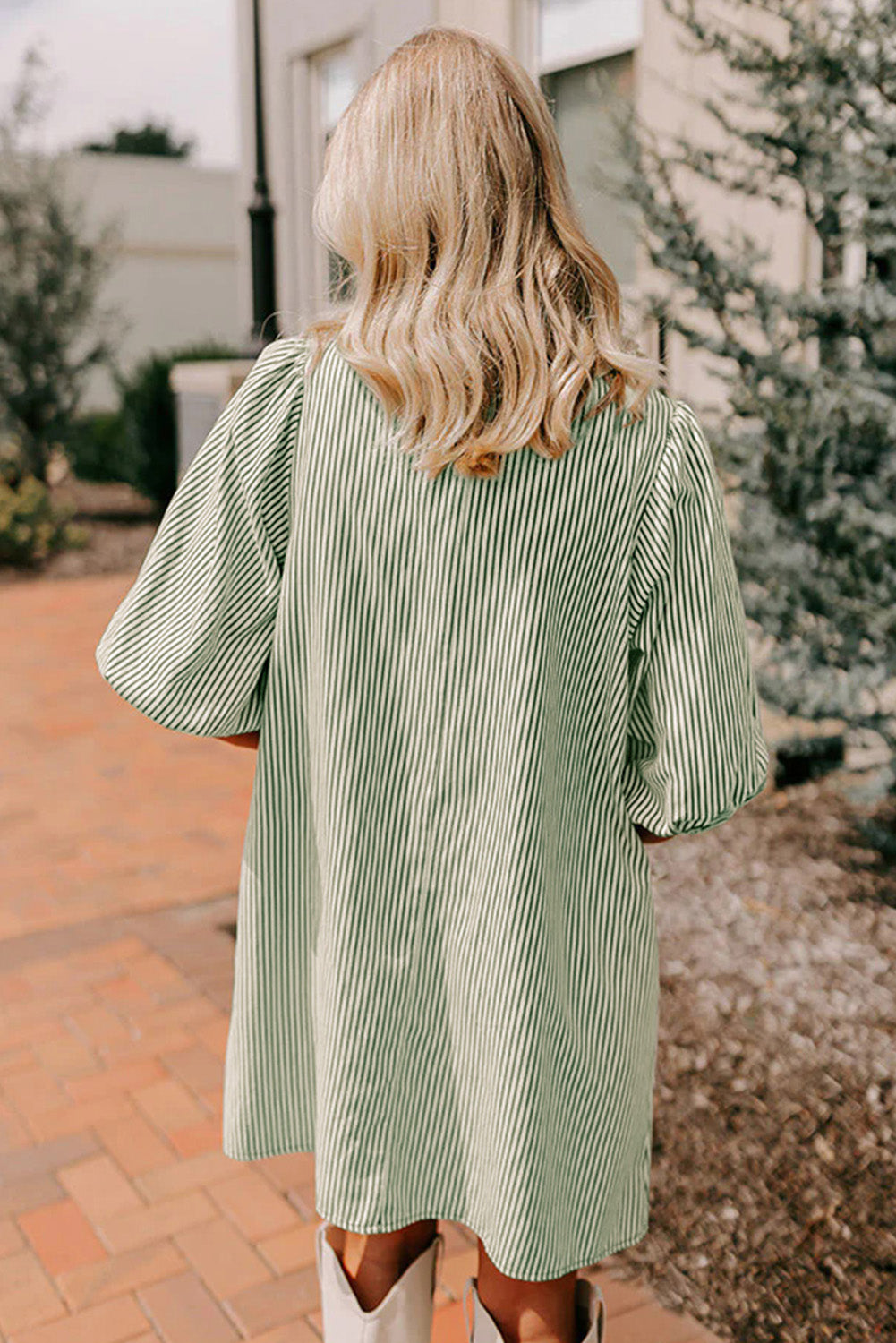 Stripe Patchwork Chest Pocket Mini Shirt Dress