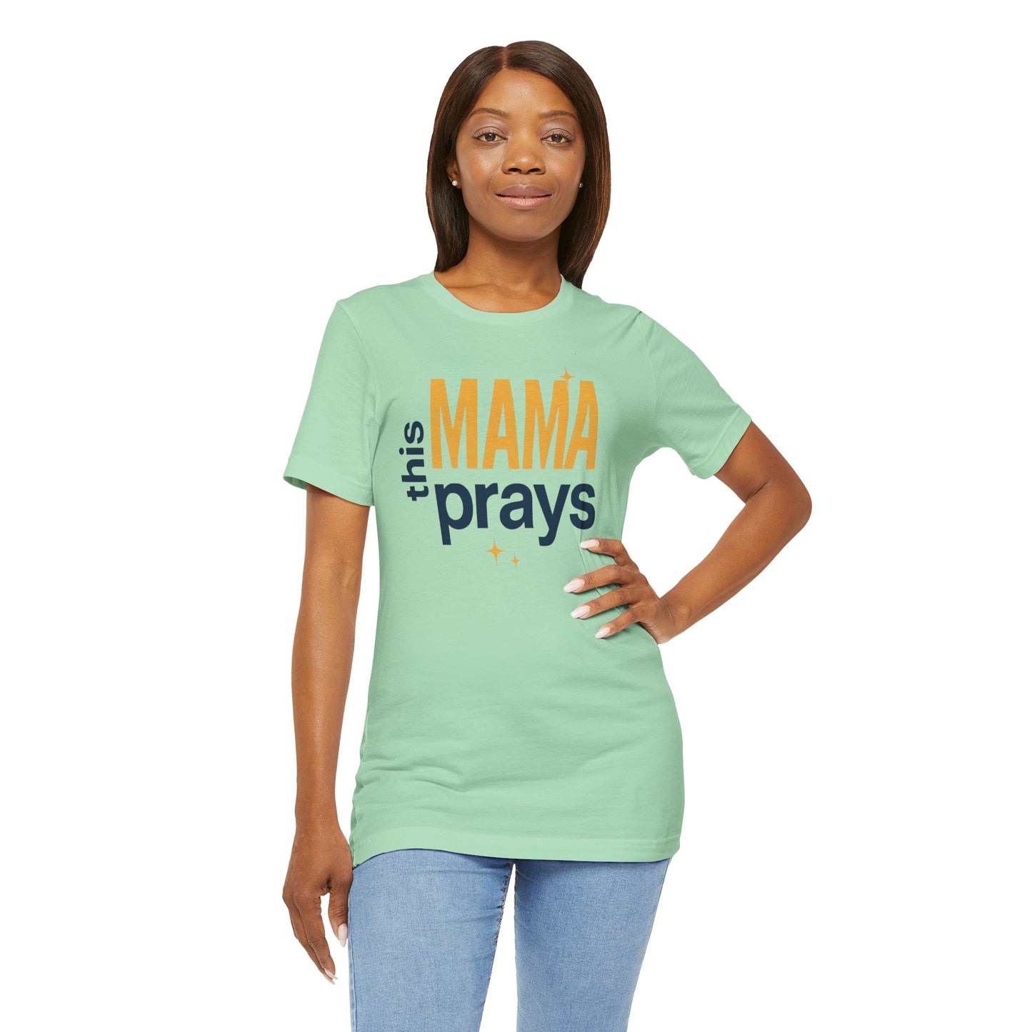 This Mama Prays Tee | Unisex Jersey Short Sleeve T-Shirt, Faith Gift, Mom Life Shirt, Inspirational Apparel, Christian Merchandise