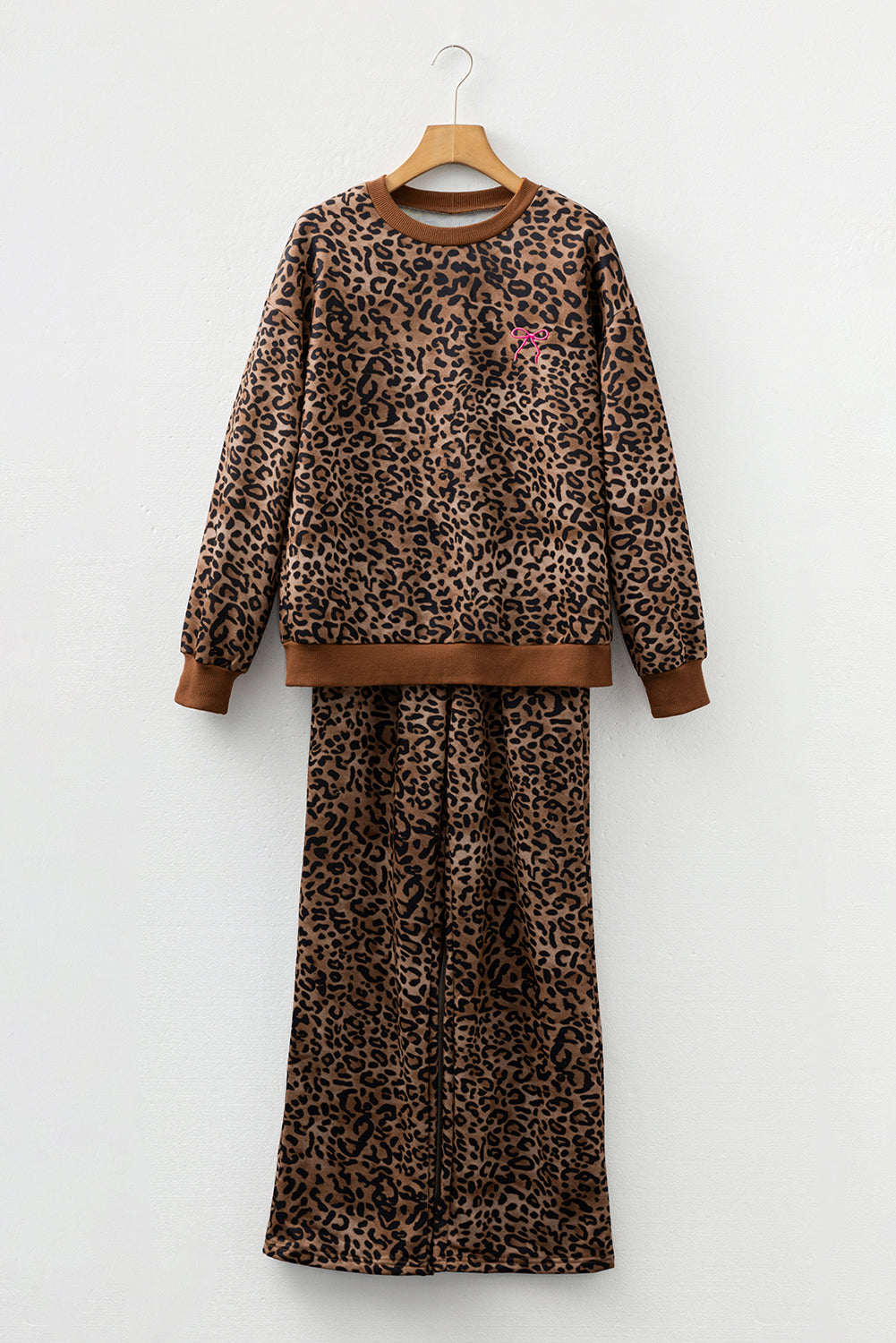 Leopard Contrast Trim Top and Pants Set