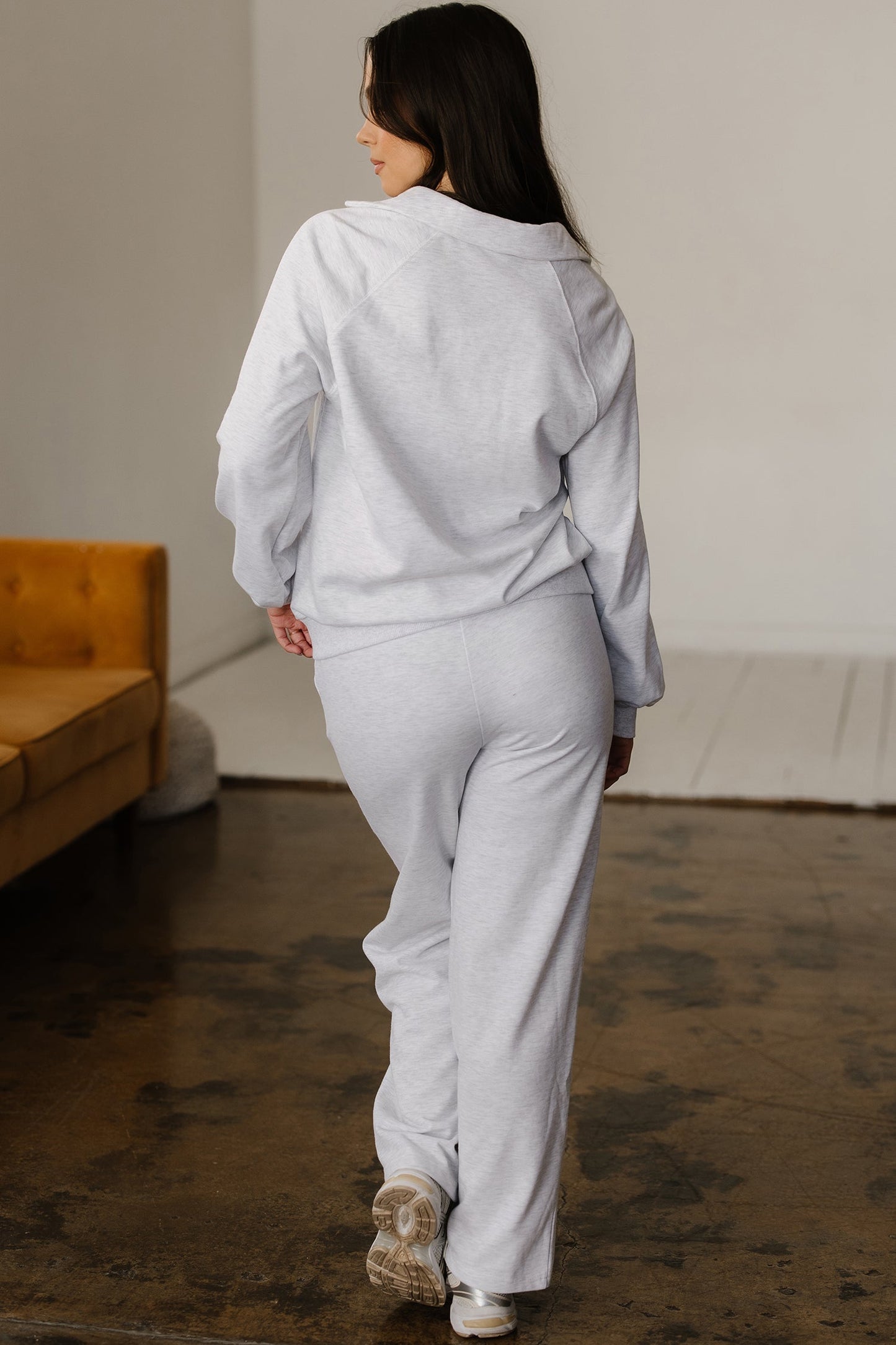 Solid V-Neck Pullover and Drawstring Sweatpants Set