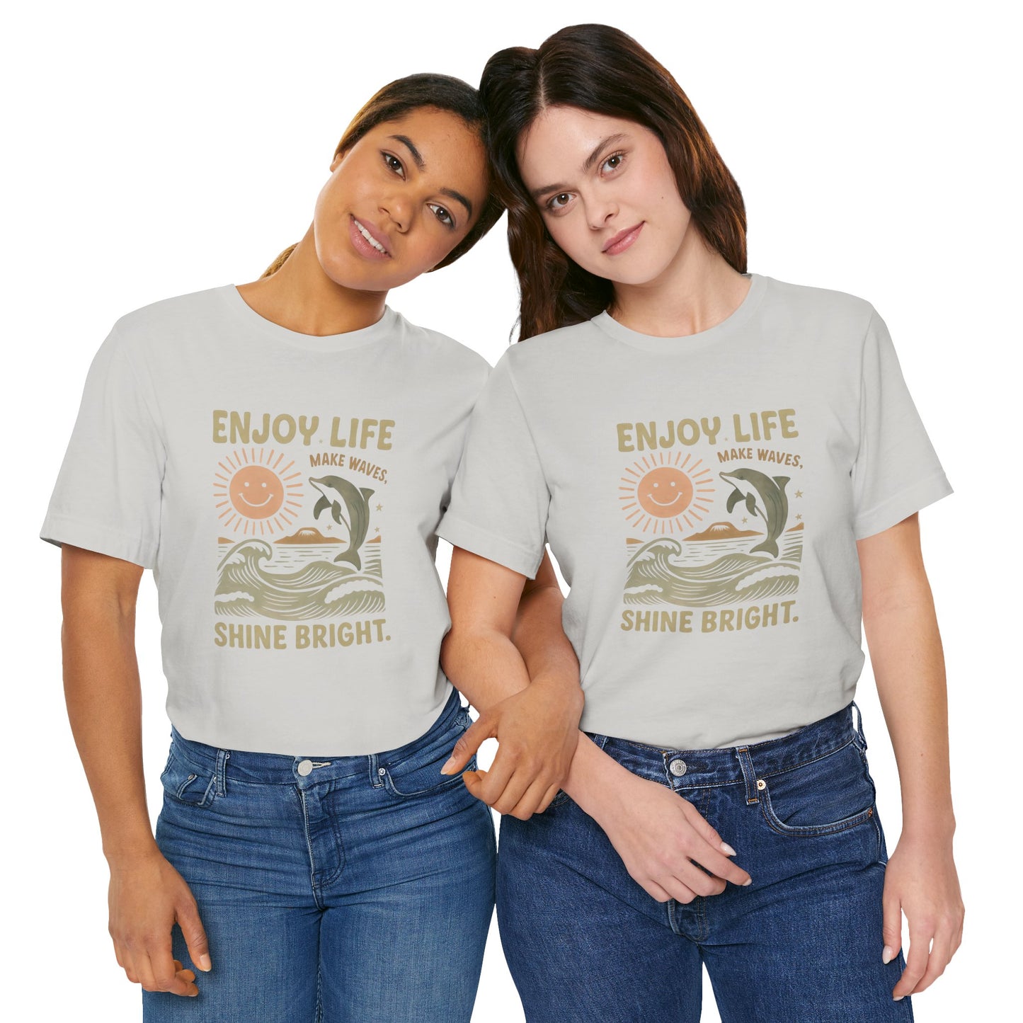 Enjoy Life Short Sleeve Tee - Retro Beach Vibes, Summer Style, Perfect Gift, Casual Wear, Dolphin Design, Fun Shirt